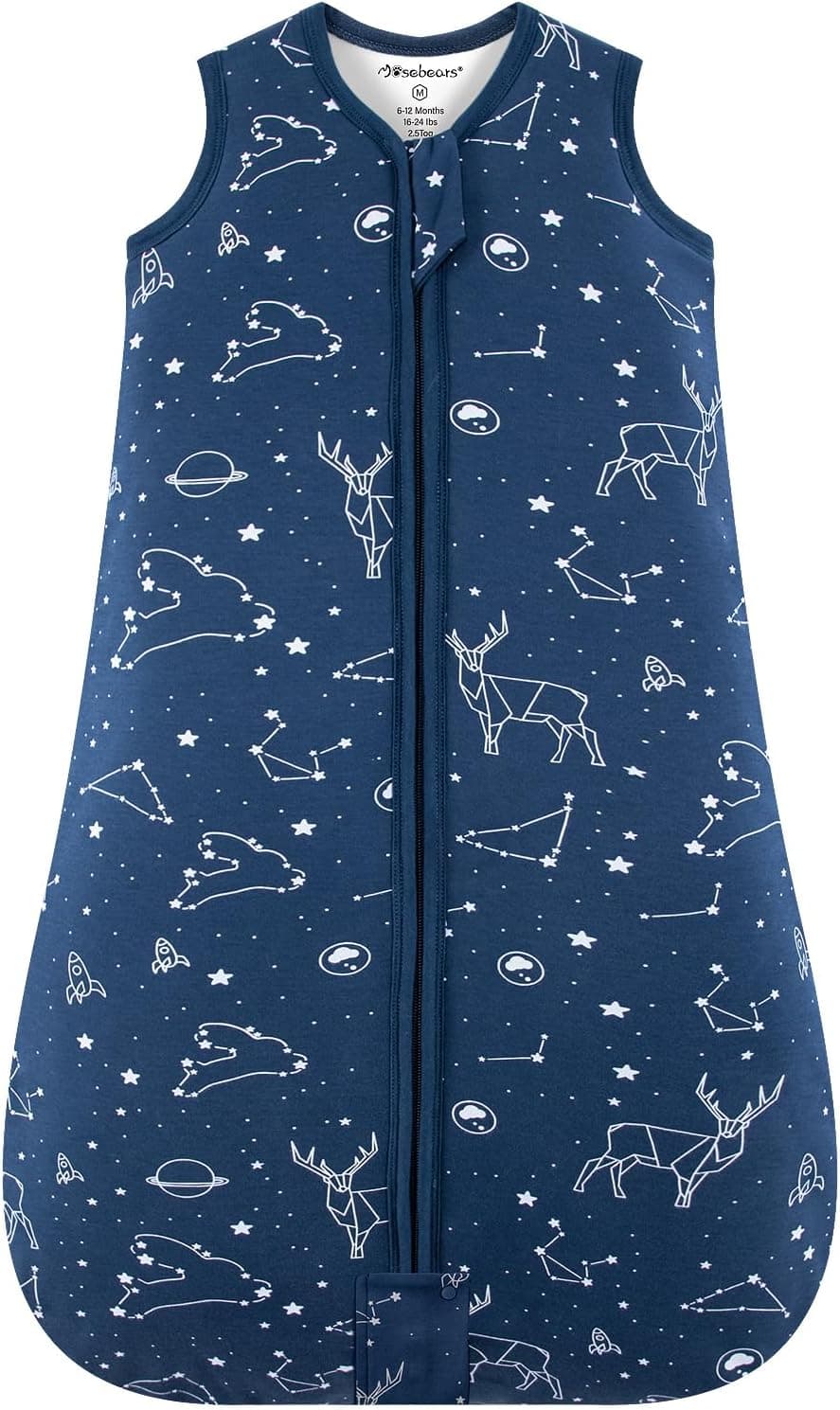 Mosebears Saco de Dormir para bebé de Invierno 2,5 TOG,100% algodón para Diferentes tamaños,Desde el Nacimiento hasta la Edad de 24 Meses para niños(Navy Blue,0-6 Meses)
