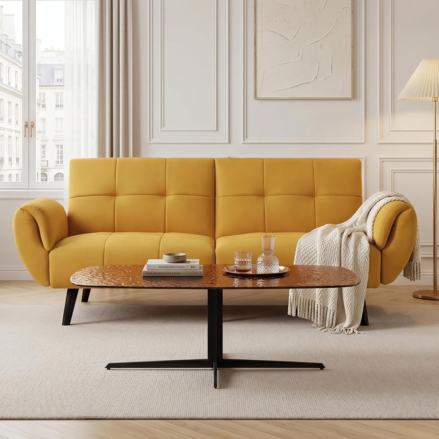 JIEXI Sofá de 2 plazas de Tela Moderna, sofá Convertible Tatami con 3 ángulos Ajustables, sofá de salón, Apto para Sala de Estar, Cama de Invitados con Patas de Madera