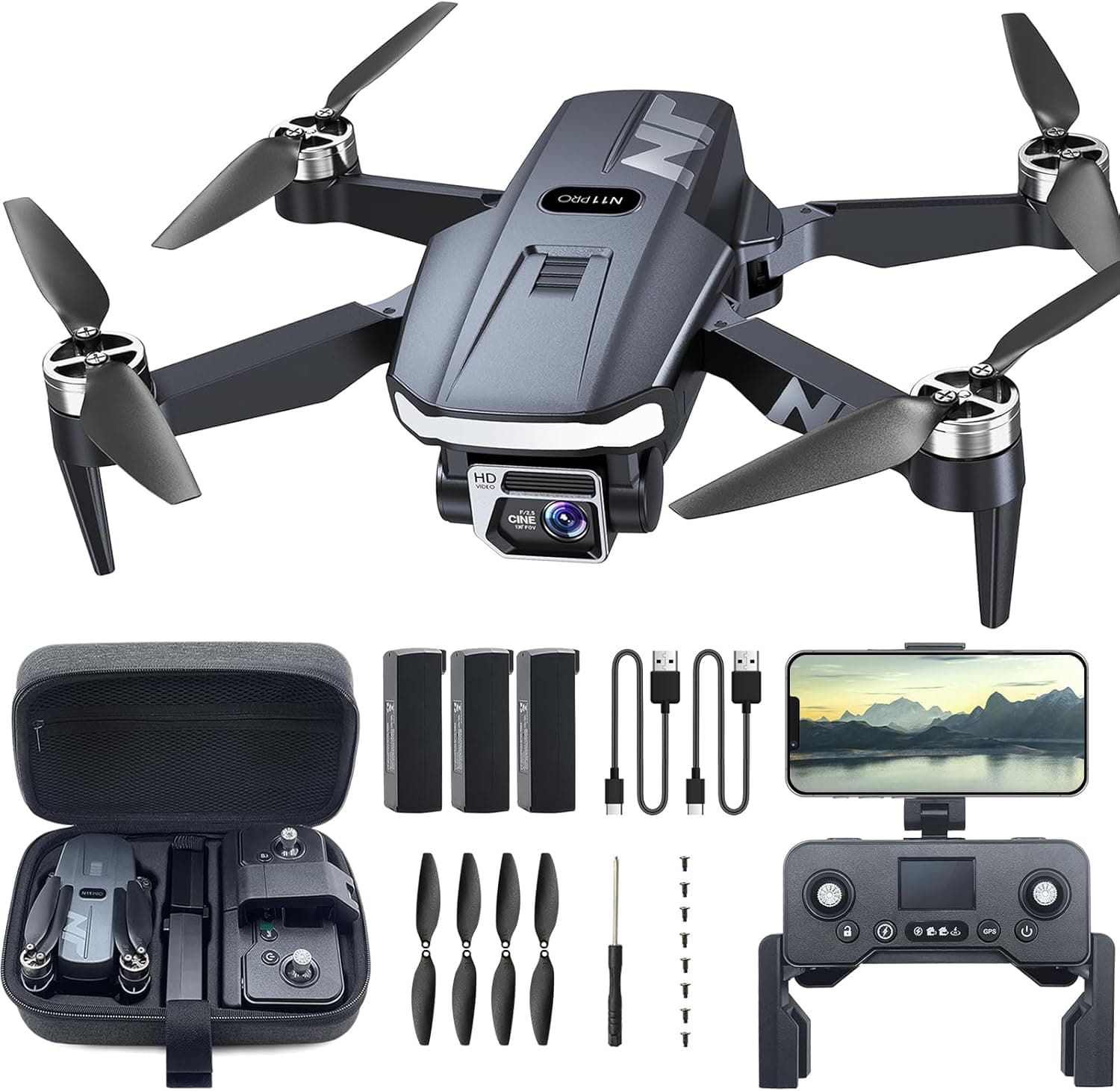 Dron GPS con Cámara 4K HD para Adultos - NAFYRE N11 PRO: 90 min de vuelo, seguimiento automático, retorno autónomo, motor sin escobillas, transmisión 5G FPV - Ideal para principiantes