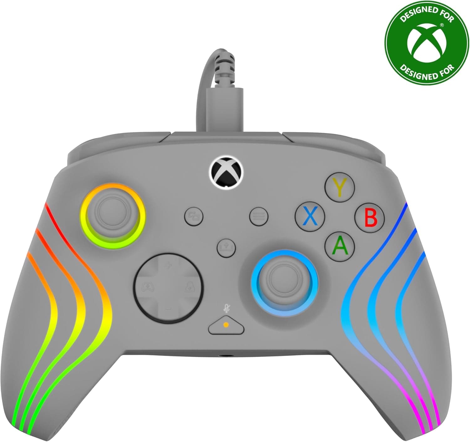 Turtle Beach Afterglow Wave Mando Gris con Cable RGB - con Licencia para Xbox Series XS, Xbox One y Windows - Botones programables, disparadores de Efecto Hall, Controles de Audio