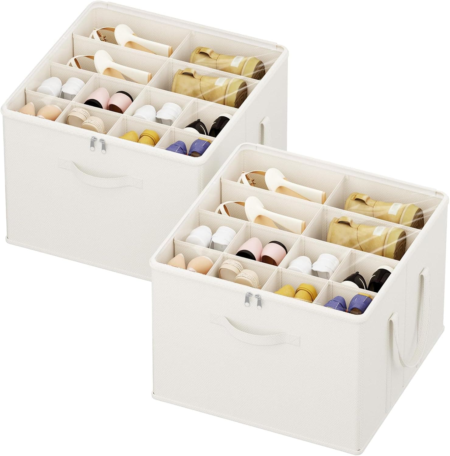 Lifewit Organizador Zapatos para Armario, Caja Almacenaje para 12-16 Pares con Tapa de PVC Transparente, Zapatero Plegable con Divisiones para Zapatillas y Botines, 43 x 43 x 31 cm, Blanco, 2 Piezas