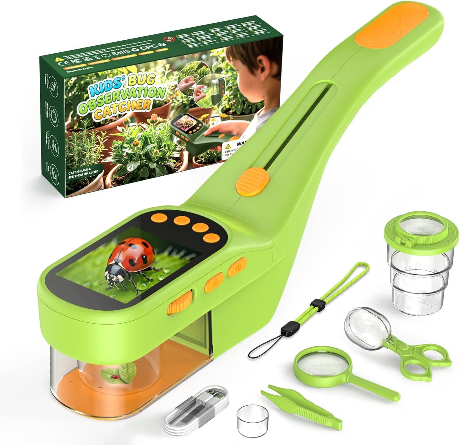 Microscopio Atrapa Insectos, Pantalla de 2.4", Juguete Infantil