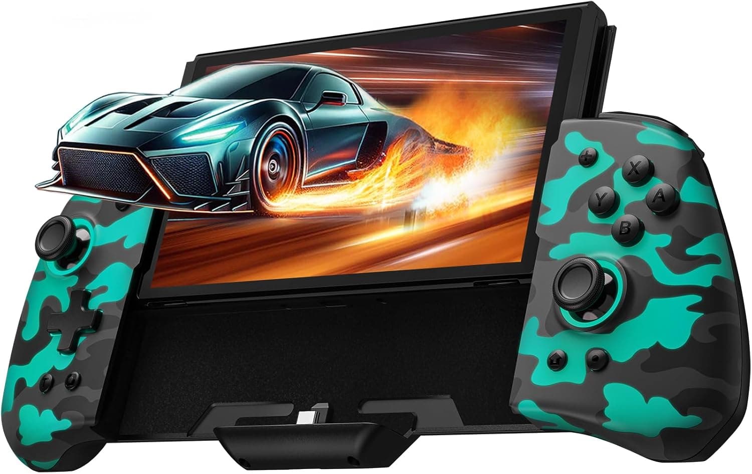 PALPOW Controlador Switch – Compatible con Switch/OLED, diseño ergonómico Luminpad, mando portátil monobloque, RGB, Turbo, Mapping – Camuflaje Negro
