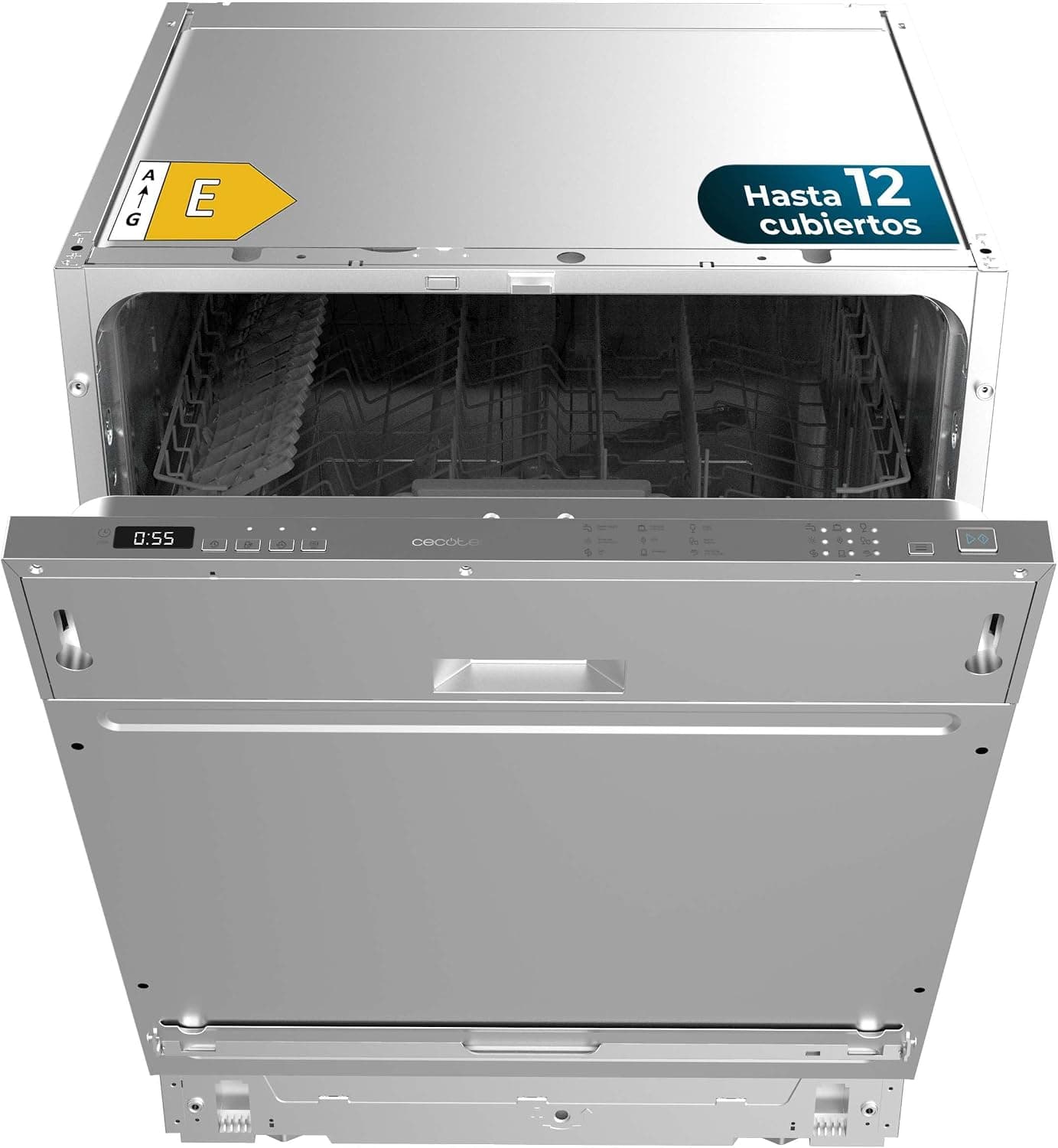Cecotec Lavavajillas Integrable de 60cm Bolero Aguazero 6102 Full-BI E. 1850W, 12 Cubiertos, Cesta de Cubiertos, 6 Programas, Bajo Consumo, Comienzo Diferido, KidLock, Panel Táctil