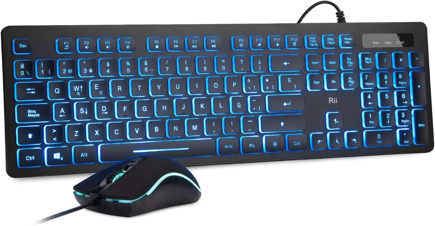Rii RK105 Teclado Ratón RGB Cableado Distribución Española para Gaming PC