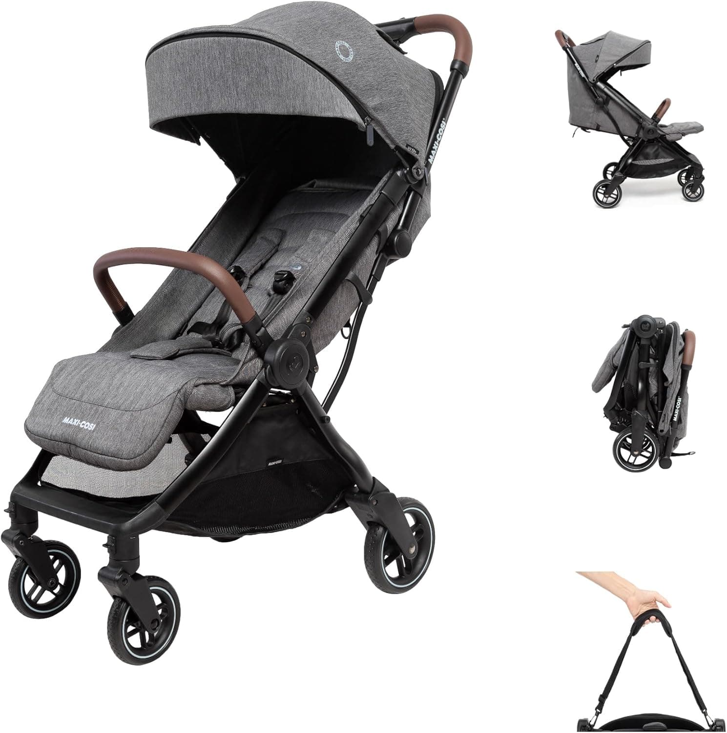 Maxi-Cosi Eva3 Cochecito, 0-4 años, 0-22 kg, silla paseo bebé, cochecito ligero y compacto, posición totalmente reclinada, plegado automático con una mano, Select Grey