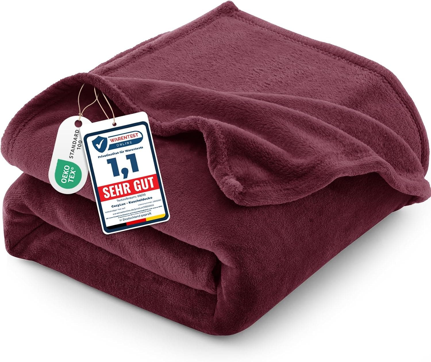CozyLux Manta Sofa 130x150 cm Burdeos, Franela Suave de 260 g/m²