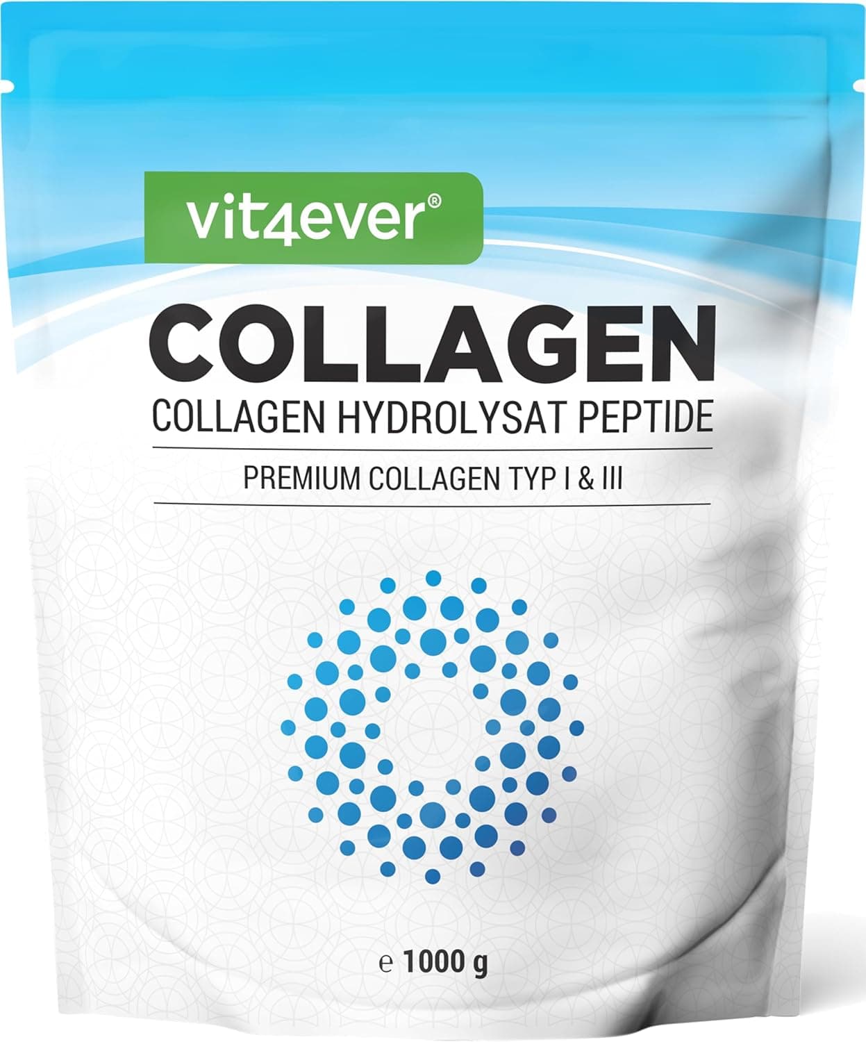 vit4ever Colágeno en Polvo - 1000 g - Tipo 1 y 3 - Sabor Neutro