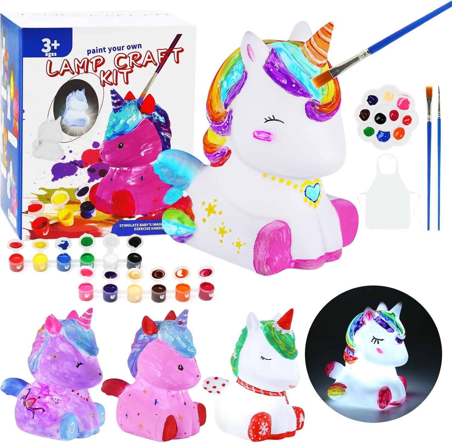 LEADSTAR Unicornios Kit de Pintura Lámpara Para Niñas Regalos Cumpleaños Niños 6-8-10-12 Años, Luz Nocturna de Unicornio 3D, Arte Kits Manualidades Niñas, Juegos y Juguetes de Pintura para Niños 4-12