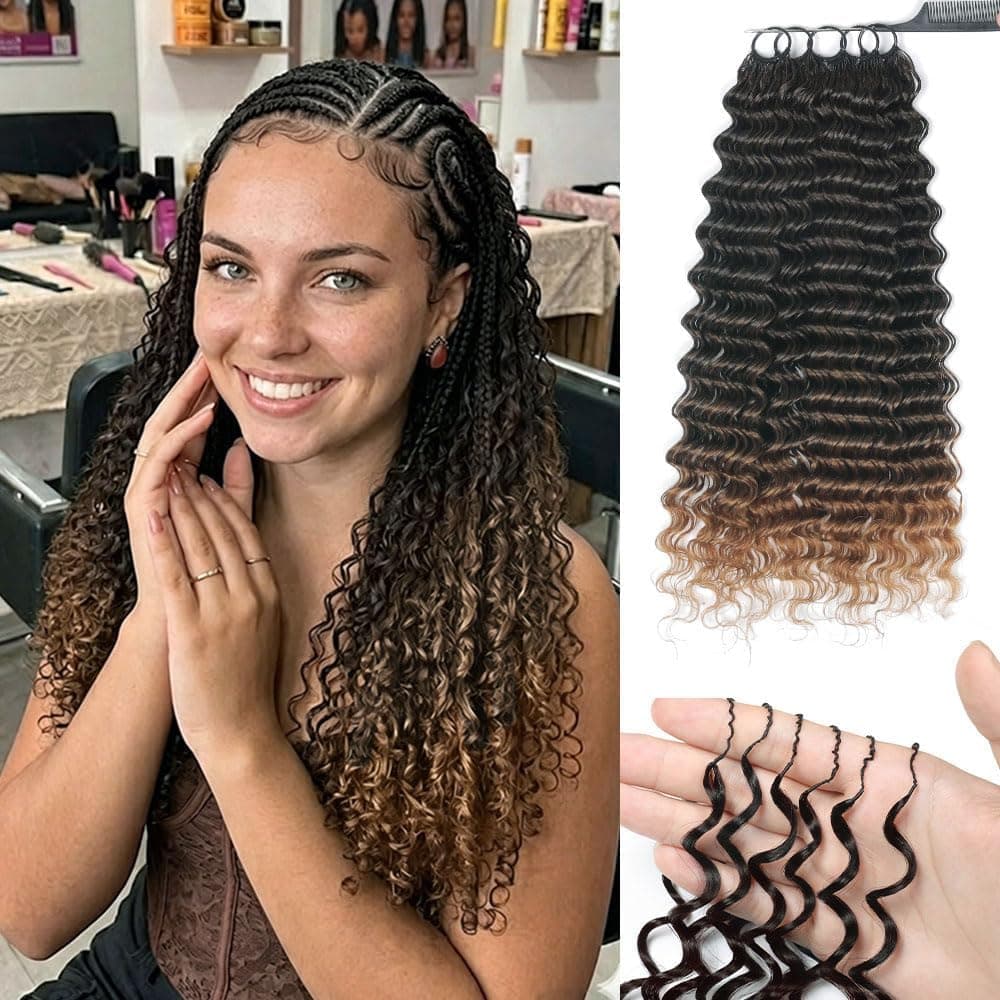 Renyarch Crochet Human Hair Bundles for Black Women 20 Pulgadas Deep Wave Crochet Hair 200g 160 Hebras T30# Wet and Wavy Invisible Curly Human Extensions