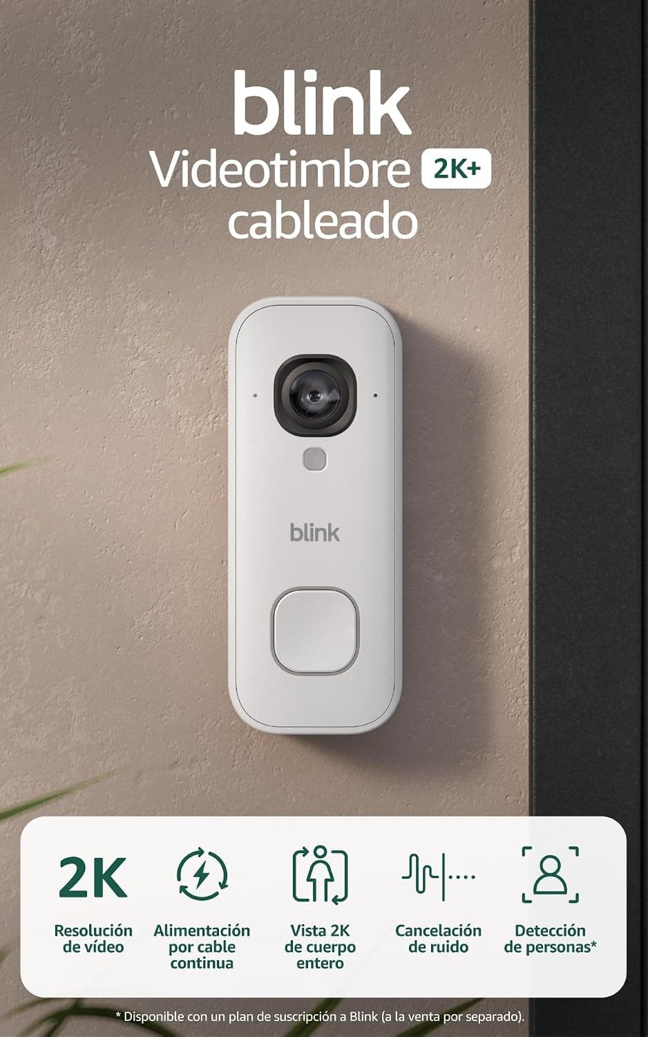 Blink Videotimbre cableado 2K+ (últ. generación) + campanilla Blink | Cuerpo entero | Audio mejorado | Resistente a la intemperie IP65 | Prueba gratuita de 30 días a la suscripción de Blink | Blanco