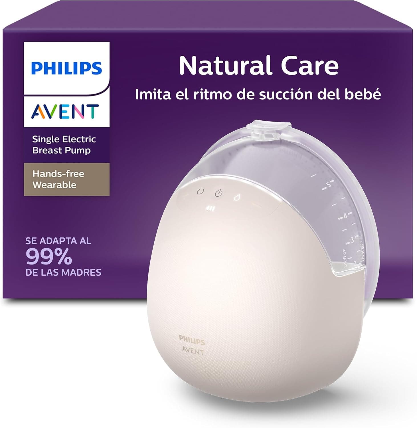 Philips Avent Natural Care Extractor de leche eléctrico portátil - Imita el ritmo natural de succión del bebé, cojín de silicona SkinSense para una comodidad máxima, SCF494/11