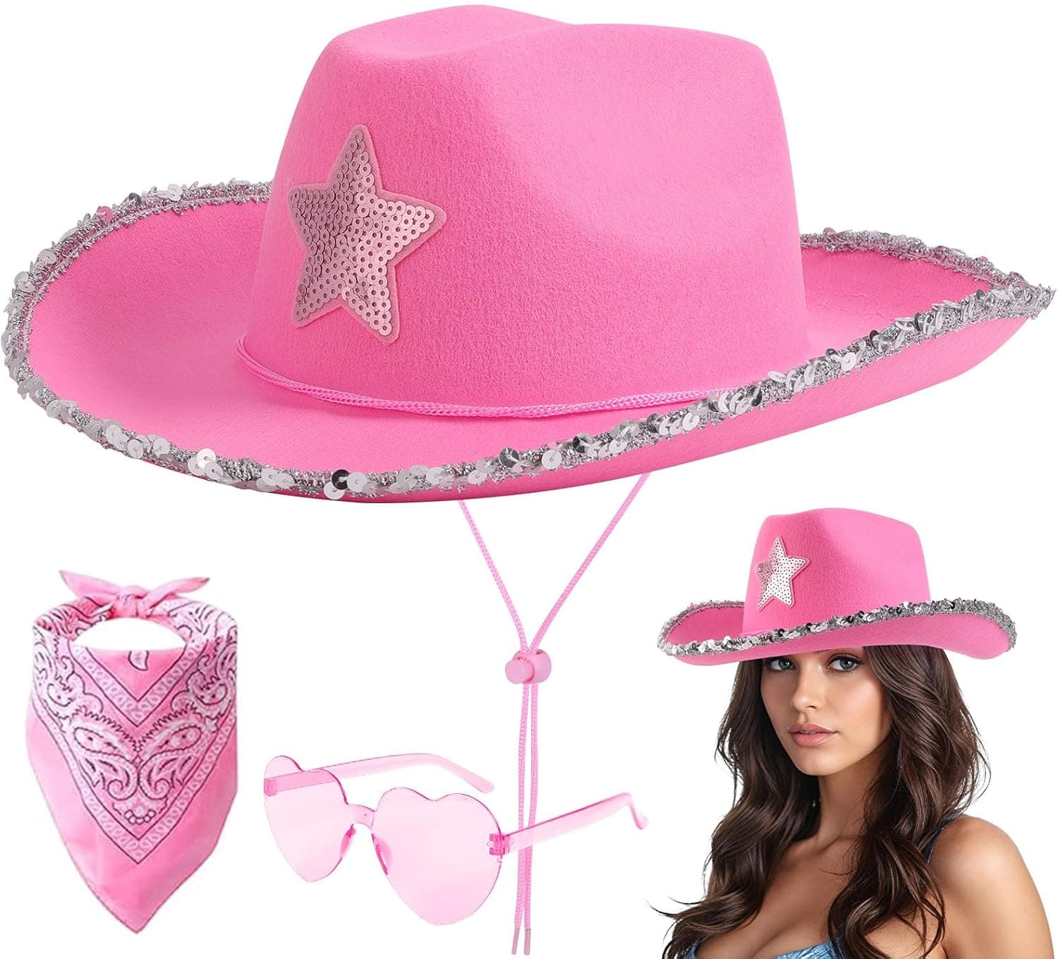 Aomig Sombrero Cowboy, 3PCS Vaquero, Bandana Gafas Amor