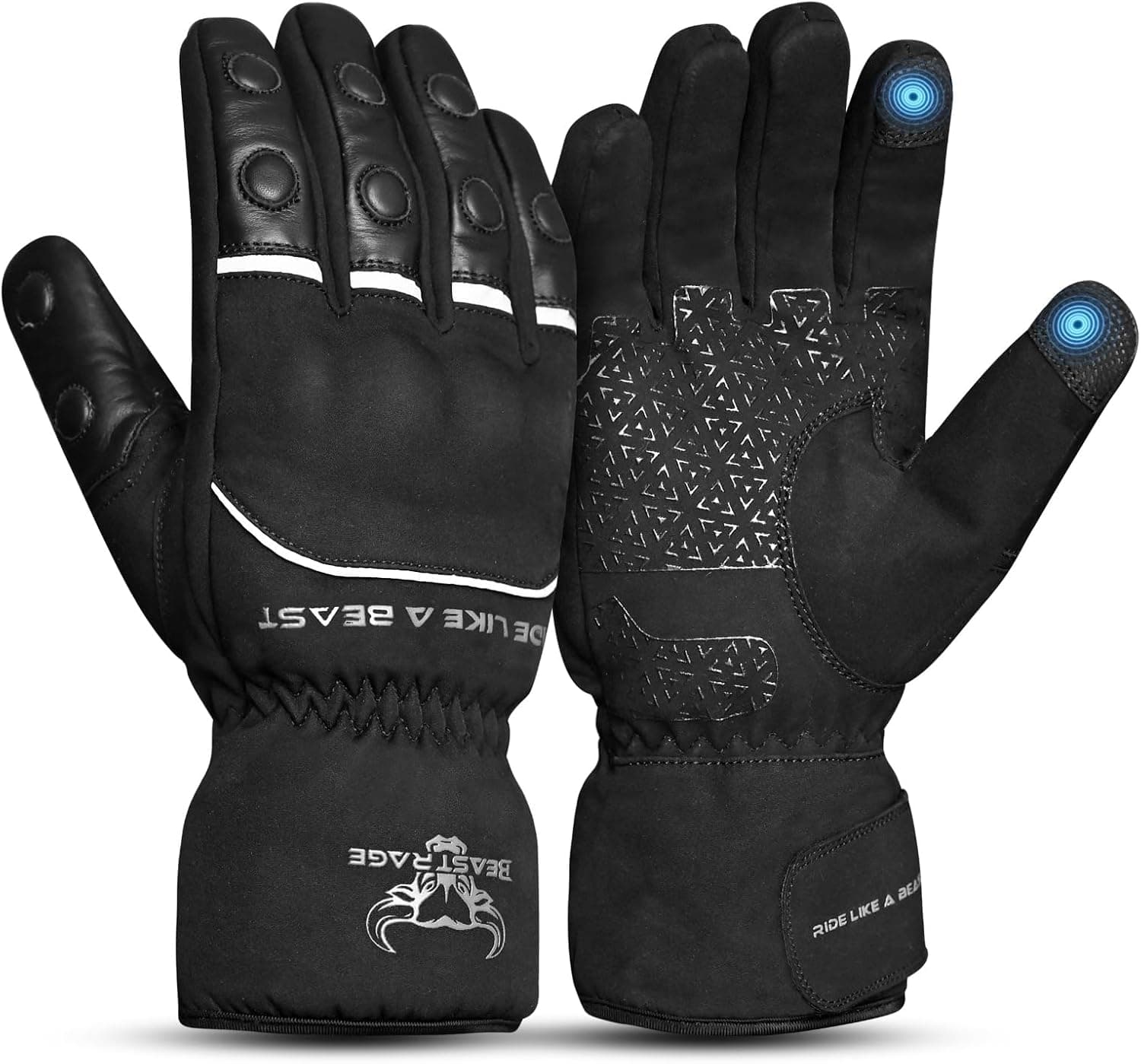 BEAST RAGE Guantes de Moto de Invierno para Hombres y Mujeres Forro térmico cálido, Impermeables, Resistentes al Viento, compatibles con Pantalla táctil, Guantes con Dedos completos para Clima