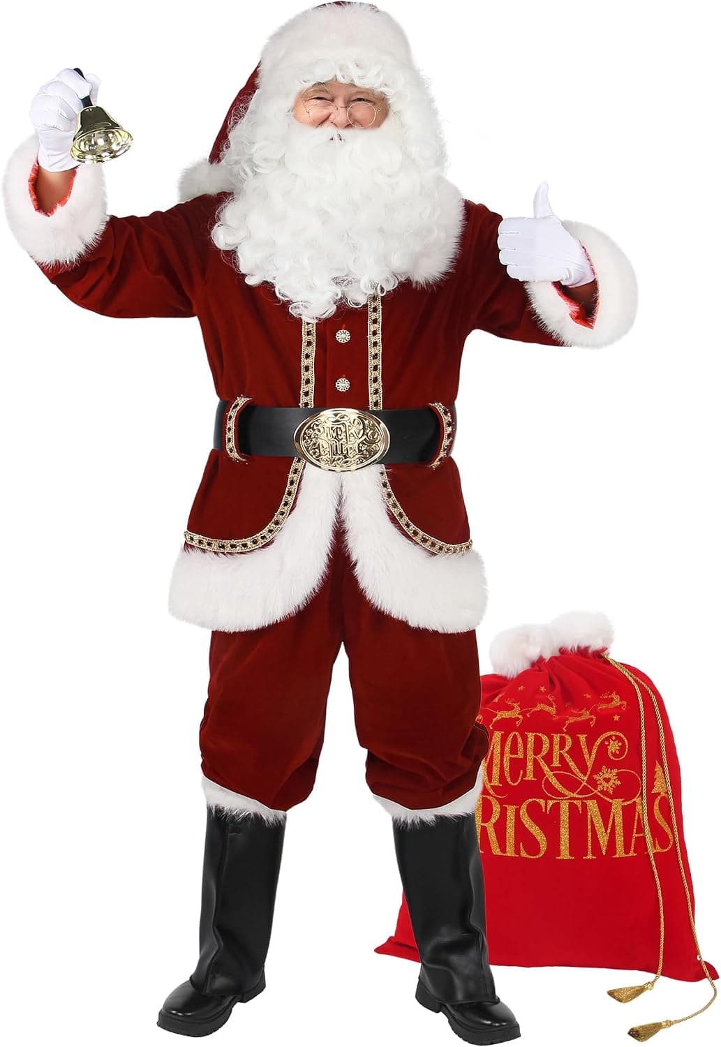 Disfraz de Santa Claus Hombres Traje Profesional y de Lujo de 11 Piezas Ropa Roja para Hombres Conjunto para Adultos Trajes de Papá Noel para Navidad