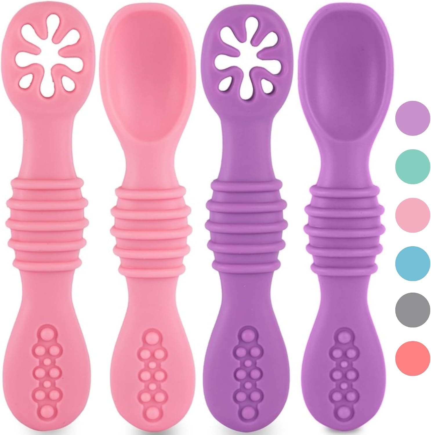 HOMYBABY® PreCucharas y Cucharas Bebe Silicona + EBOOK GRATIS Recetas BLW - Cuchara BLW Aprendizaje en etapas - Cubiertos Recomendados por Nutricionistas - Pre Cuchara Antibacteriana y Ergonómica (X)