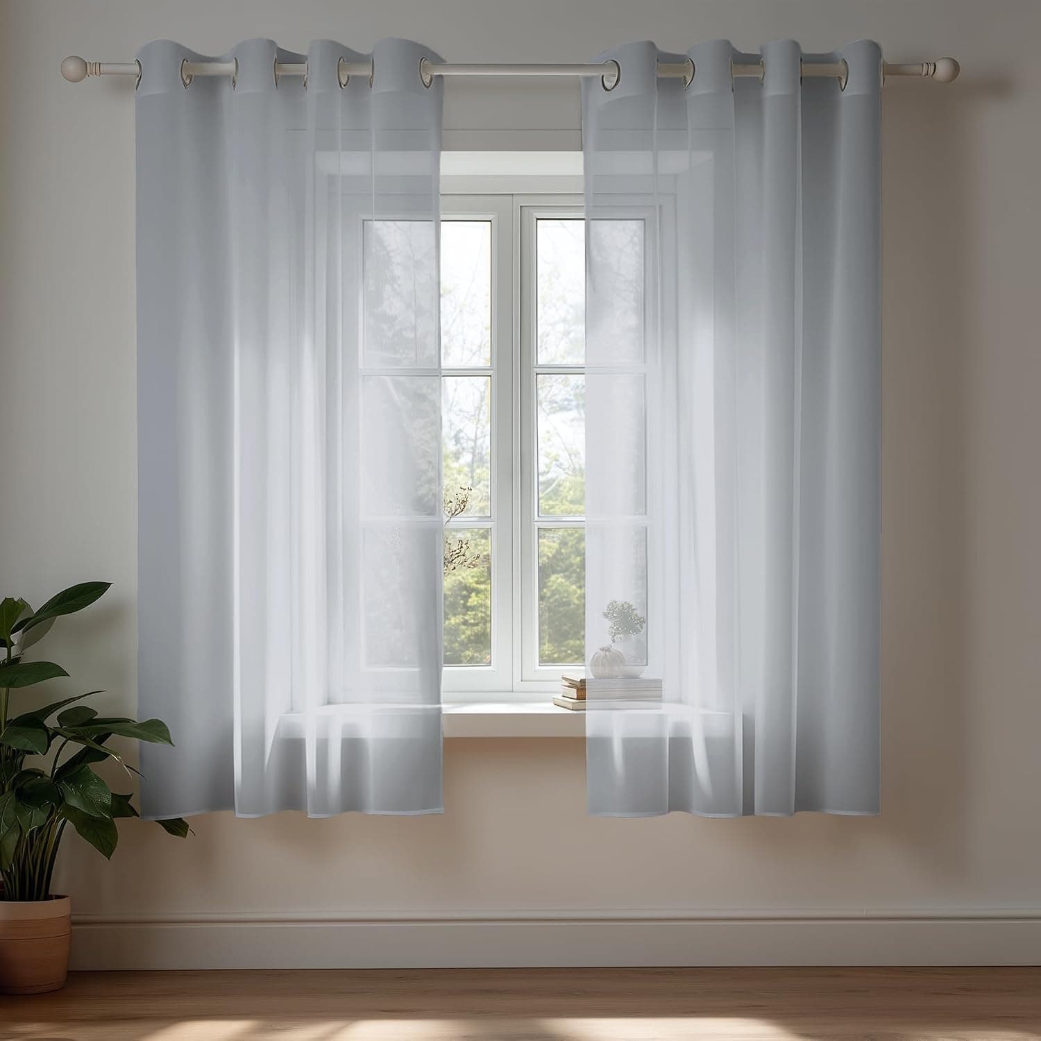 Deconovo Visillo para Ventana Cortina Transparente de Salón 2 Paneles 140 x 138 cm Gris Oscuro