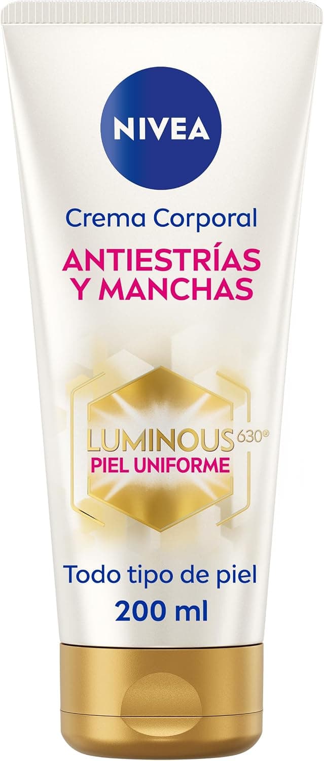 NIVEA Luminous 630 Crema corporal antiestrías y manchas (1 x 200 ml), crema Nivea antiestrías para un tono de piel uniforme, crema hidratante corporal con 48 h de hidratación