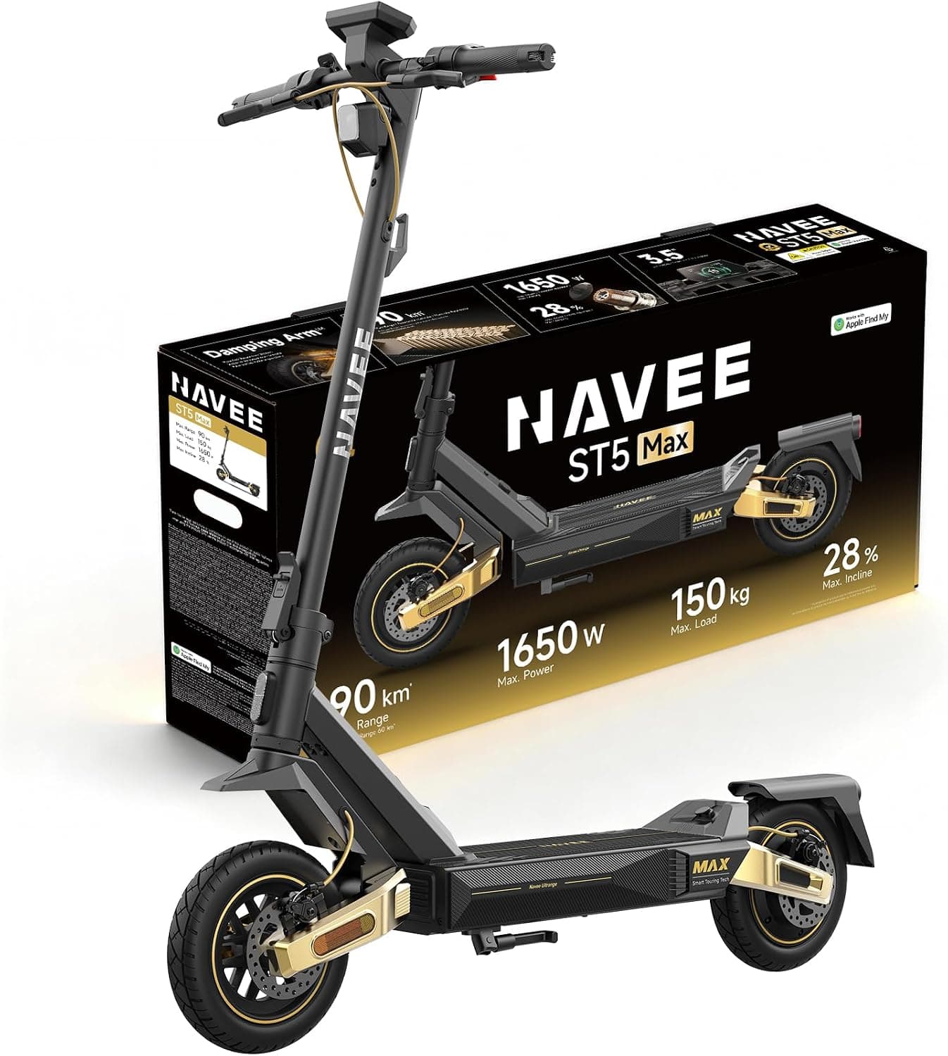 NAVEE S Serie Patinete Eléctrico Adultos Homologado DGT, Autonomía 60-90km, Absorción Cuádruple Choques, Sistema Antideslizante TCS, Bloqueo App, 10” Neumáticos Tubeless Autorreparables