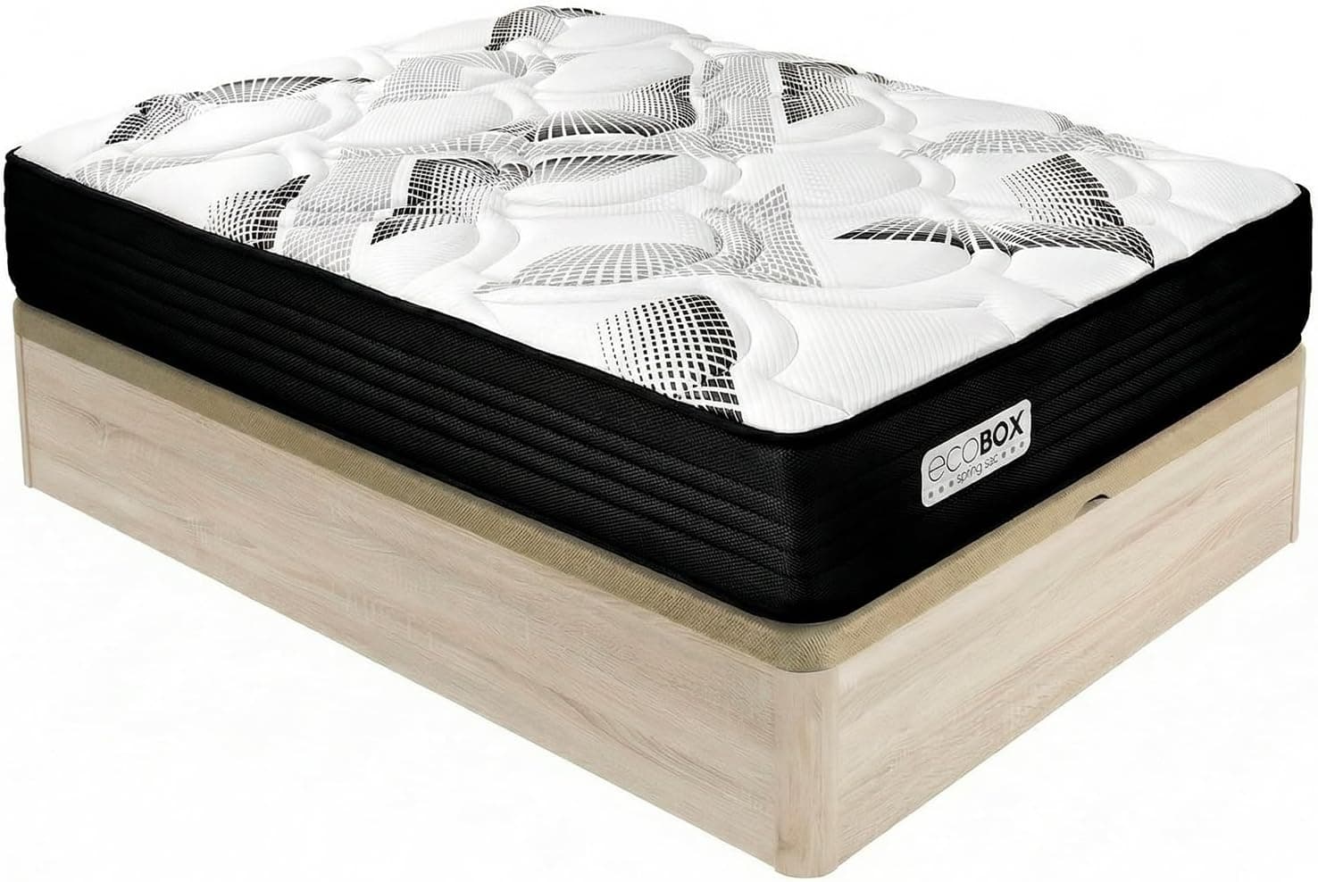Duérmete Online – Pack Colchón Viscoelástico con Muelles Ensacados Eco Box + Canapé Abatible de Madera Reforzada | Gran Capacidad de Almacenaje | Firmeza Alta | Color Cambria | 135 x 190 cm