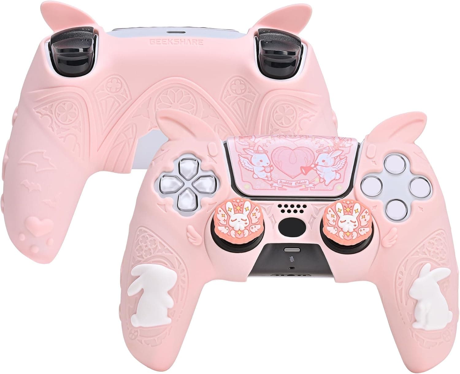 GeekShare Funda Protectora de Silicona Suave para Mando inalámbrico PS5 con 2 empuñaduras para Pulgar y 1 Pegatina - Conejo gótico