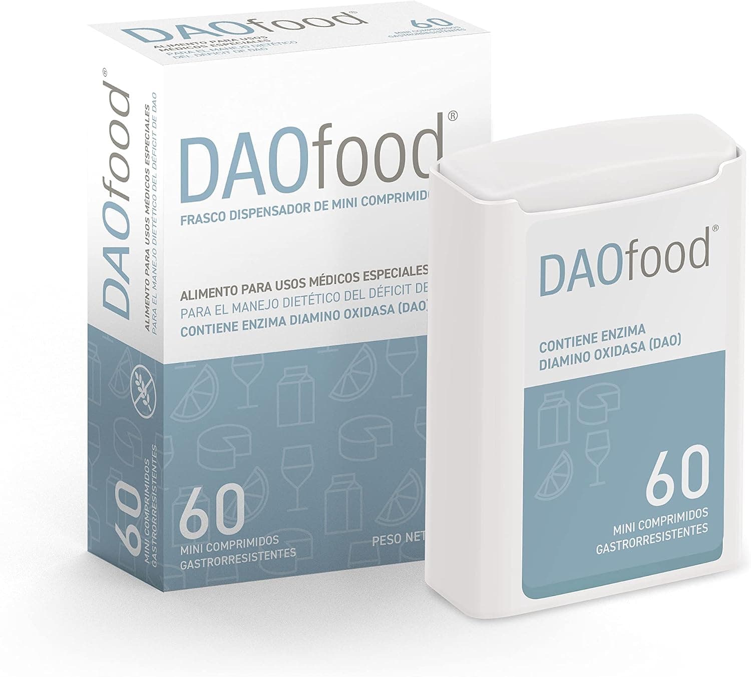 DR Healthcare - DAOfood - Enzima DAO - Apoya el Equilibrio de la Histamina Alimentaria y la DAO - Dispensador 60 Mini-comprimidos Gastrorresistentes de DAO