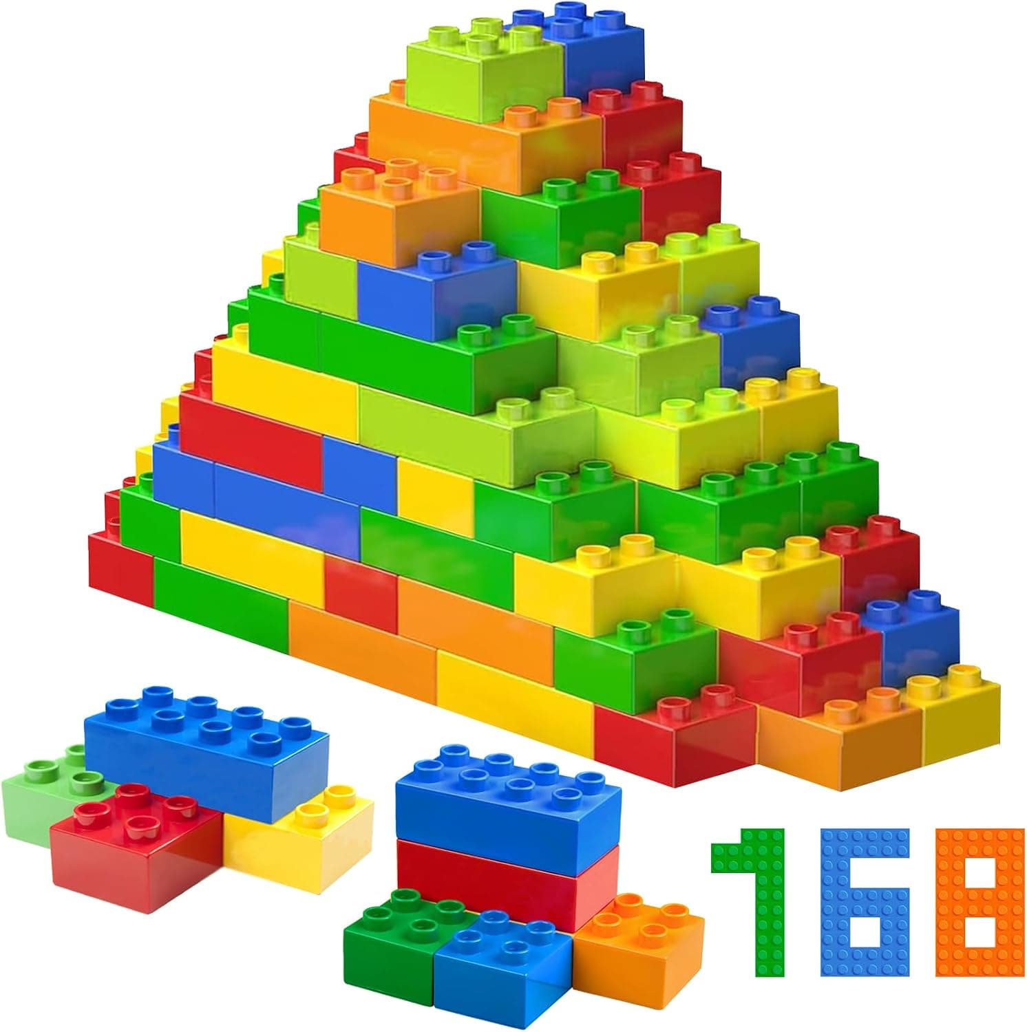 Cabeeskii Bloques de construcción Grandes, 168 Piezas, 6 Colores, 2 tamaños