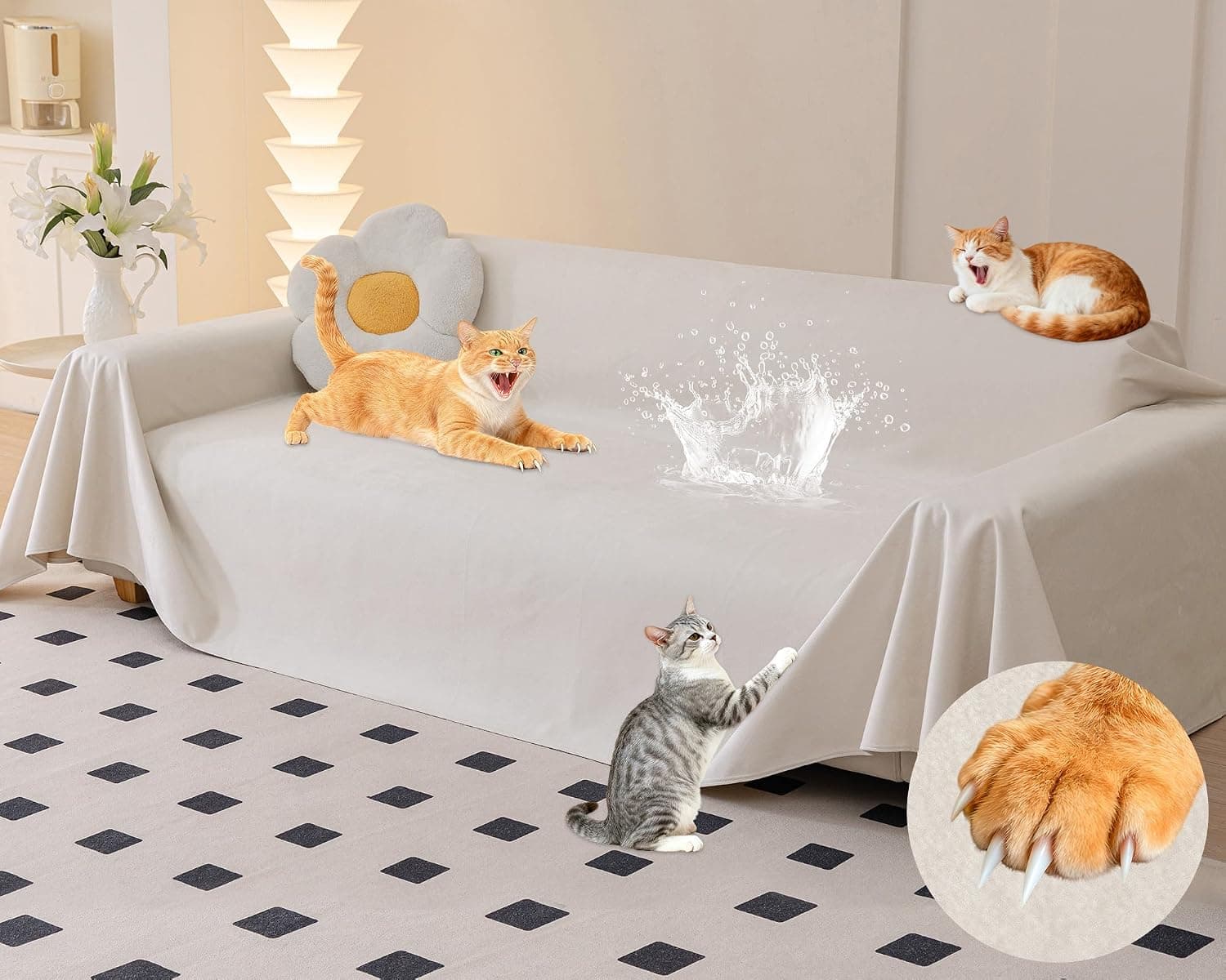 Loiion Fundas Sofa Anti Gatos, Impermeable Antideslizante Beige 340x230cm
