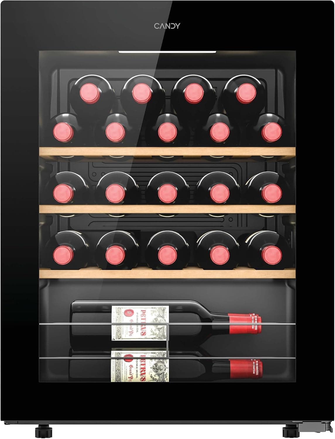 Candy DiVino CWC023, Vinoteca, 23 Botellas, WiFi, App hOn, Puerta Reversible, 3 Baldas, Tratamiento Anti-UV, Compresor Antivibraciones, Iluminación LED, Control Digital, Tirador Integrado, 37DB, Negro