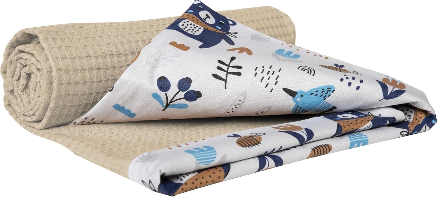 Medi Partners Manta para Bebe Mantas Recien Nacido Mantita Bebes 100% Algodon - 75x100cm Bilateral Blanket Verano Bebés Universal Confortable (Boho con Marrón Gofre)