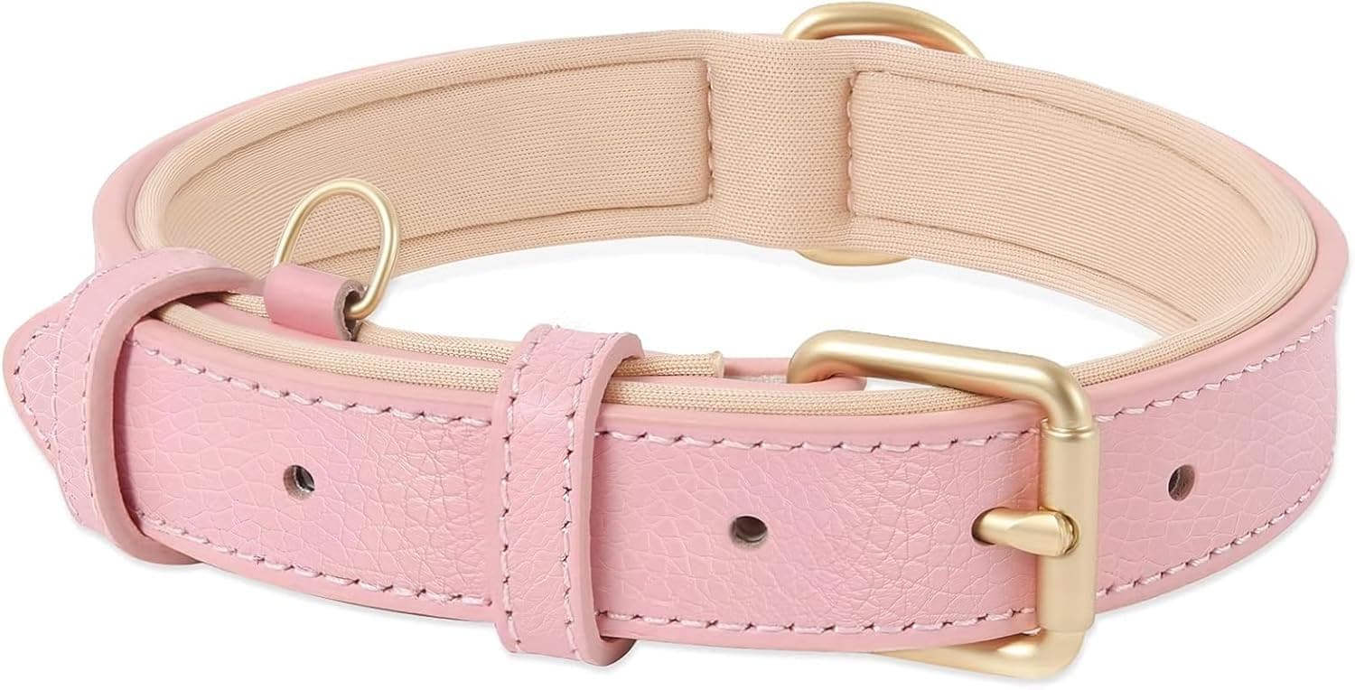 HEELE Collar de Cuero Perros Ajustable, Cómodo y Duradero, Rosa, S