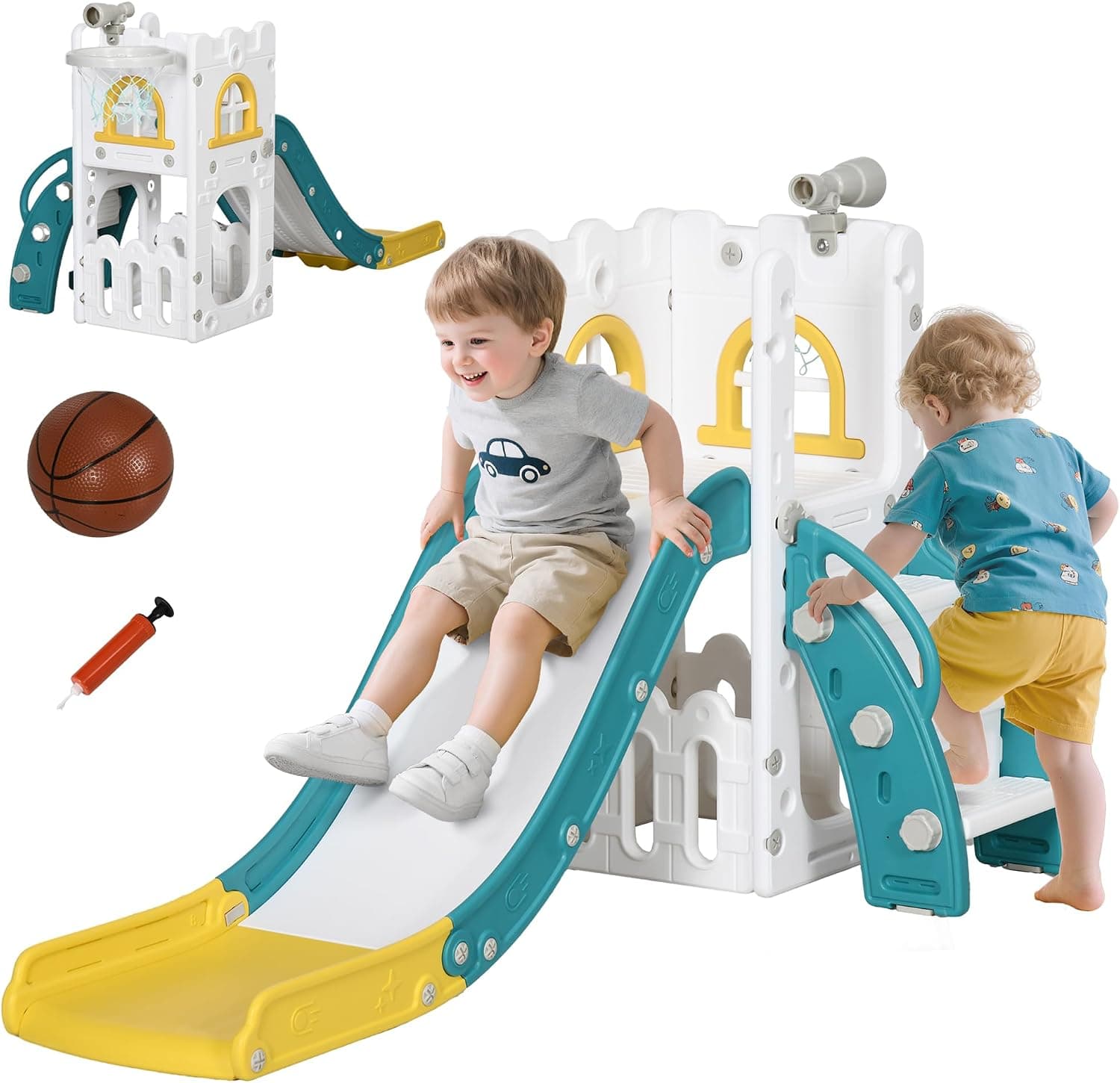 AIYAPLAY Tobogán Infantil 5 en 1 Niños 1-3 Años Telescopio Amarillo y Verde