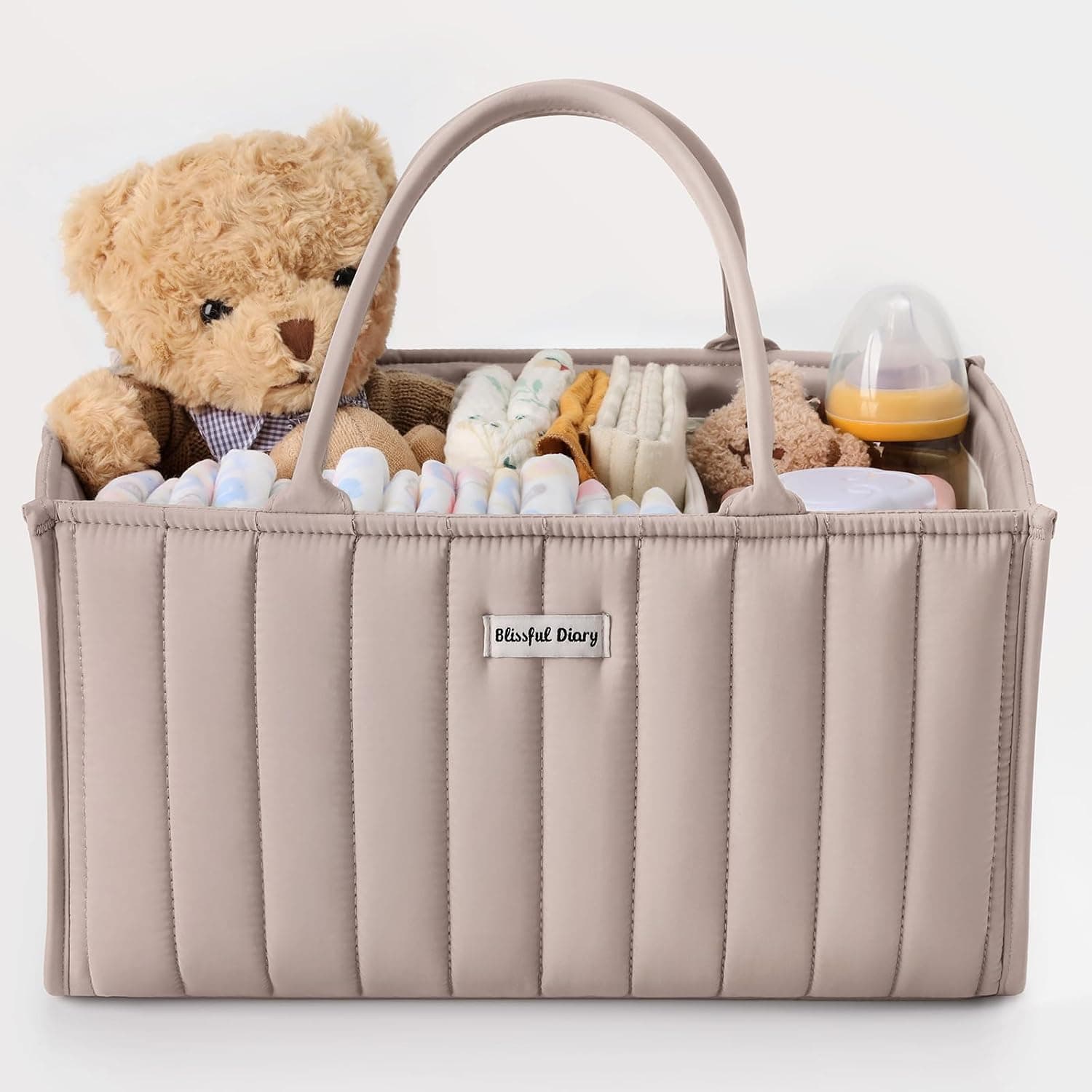 Blissful Diary Organizador de cambiador para bebé, Cesta de Almacenamiento Elegante para Necesidades de Recién Nacidos y Estación de Pañales, Regalo de Baby Shower, Color Arena