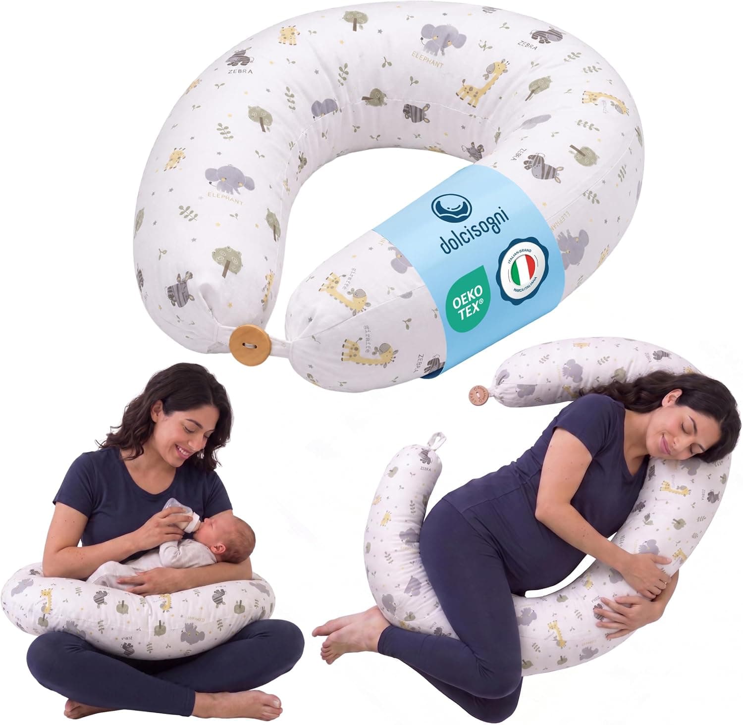 DOLCI SOGNI Cojín Lactancia y Cojín Embarazada Multiuso | Almohada Embarazada para Dormir | Funda 100% Algodón Oeko-Tex Lavable | Regalo para Embarazada