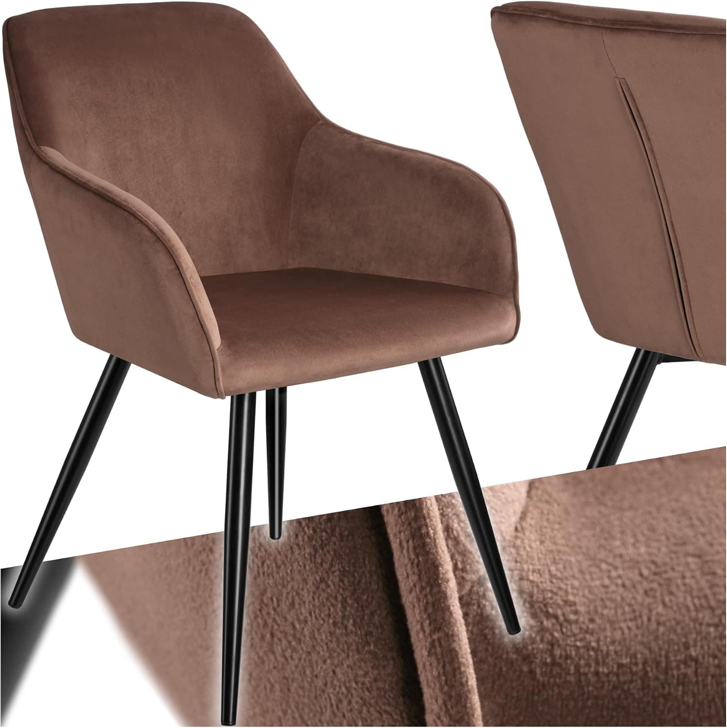 tectake® Silla de Comedor Tapizada de Terciopelo con Reposabrazos, 120 kg