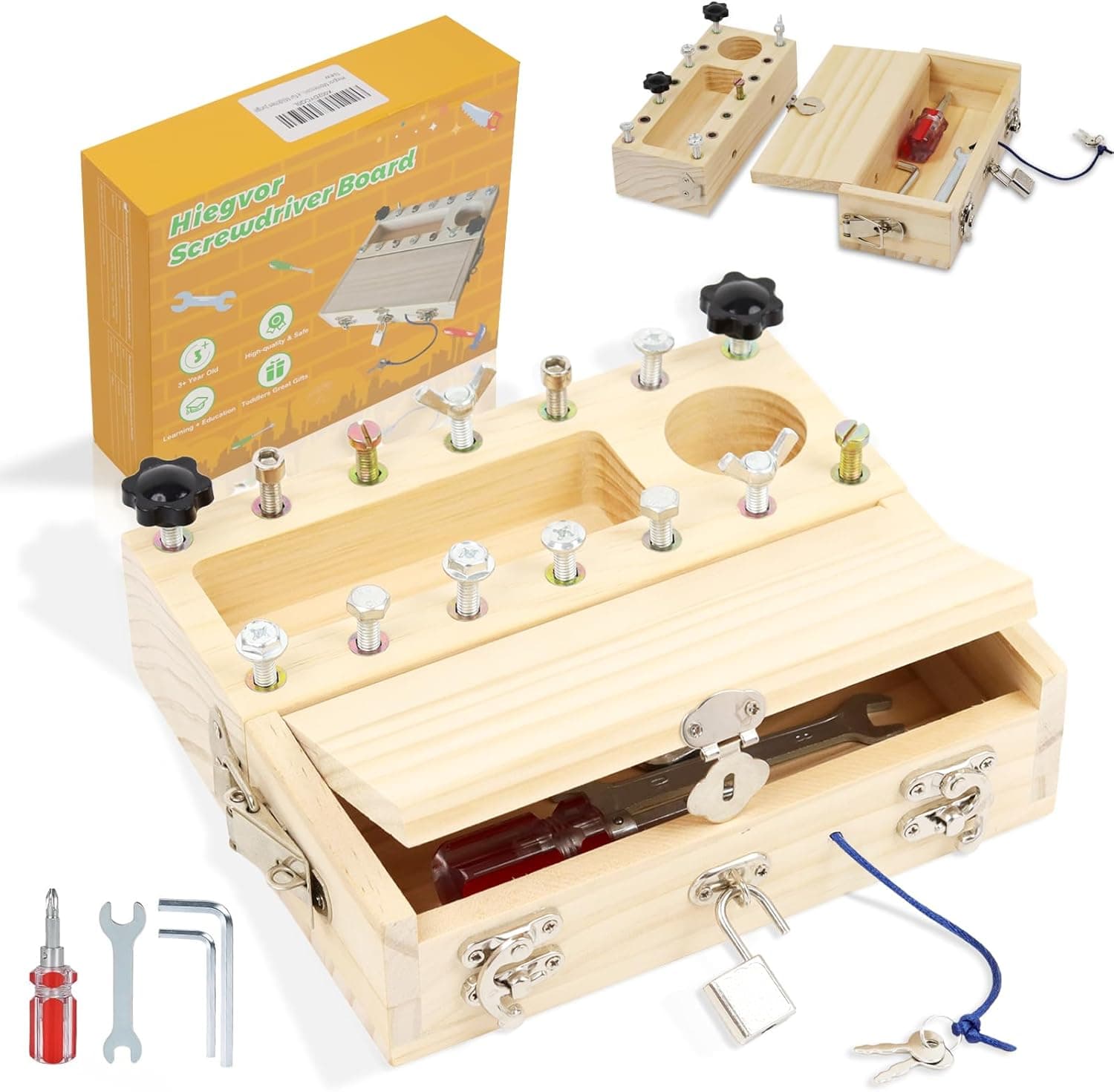 Juguetes Montessori para Niños de 3 Años - Tablero de Herramientas de Madera con Cerraduras y Llaves - Juego Educativo para Niños y Niñas de 3 a 5 Años