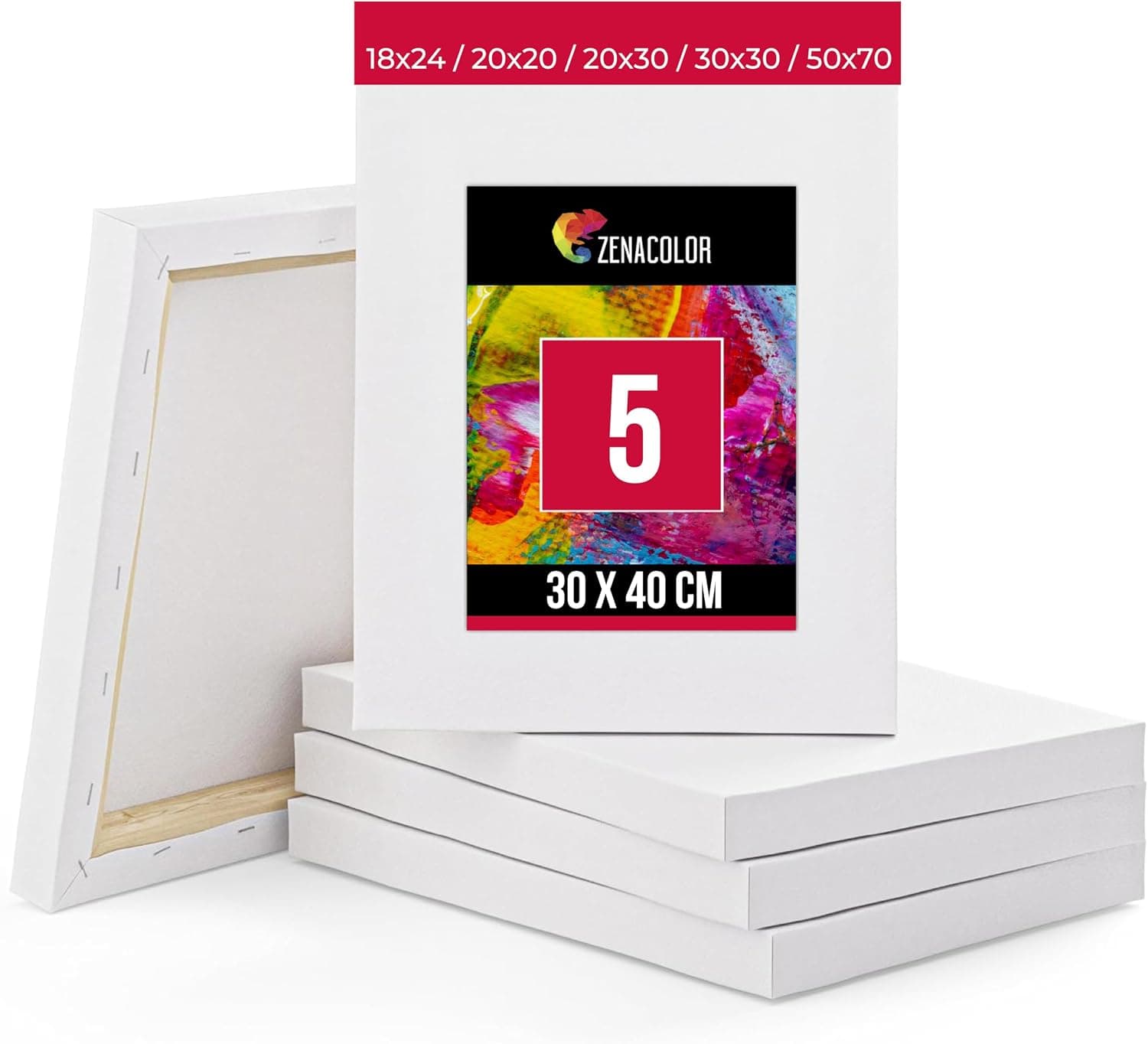 Set de 5 Lienzos para Pintar de 30x40cm - Canvas Lienzo - Para Todo Tipo de Pintura: Acrílico, Oleo, Acuarela - Lienzos 100% Algodón sin Ácidos con Bastidor de Madera para Telas Blancas
