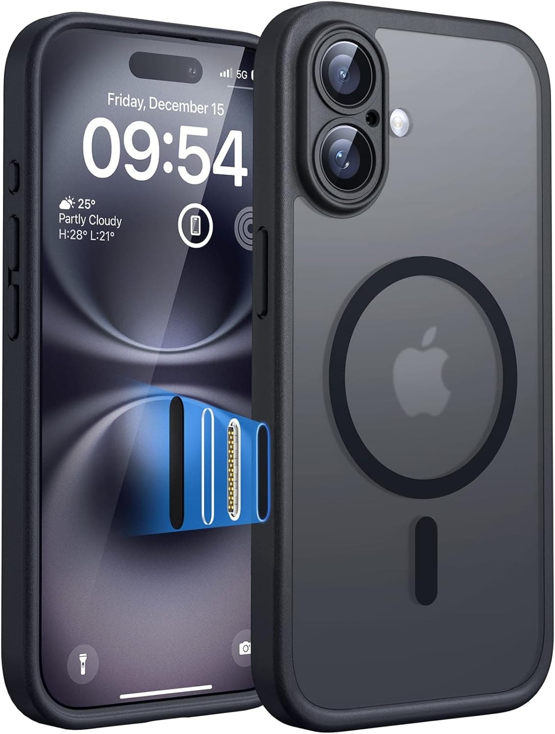 TOCOL Funda para iPhone 16 (6,1"), Compatible con MagSafe, Botón Negro