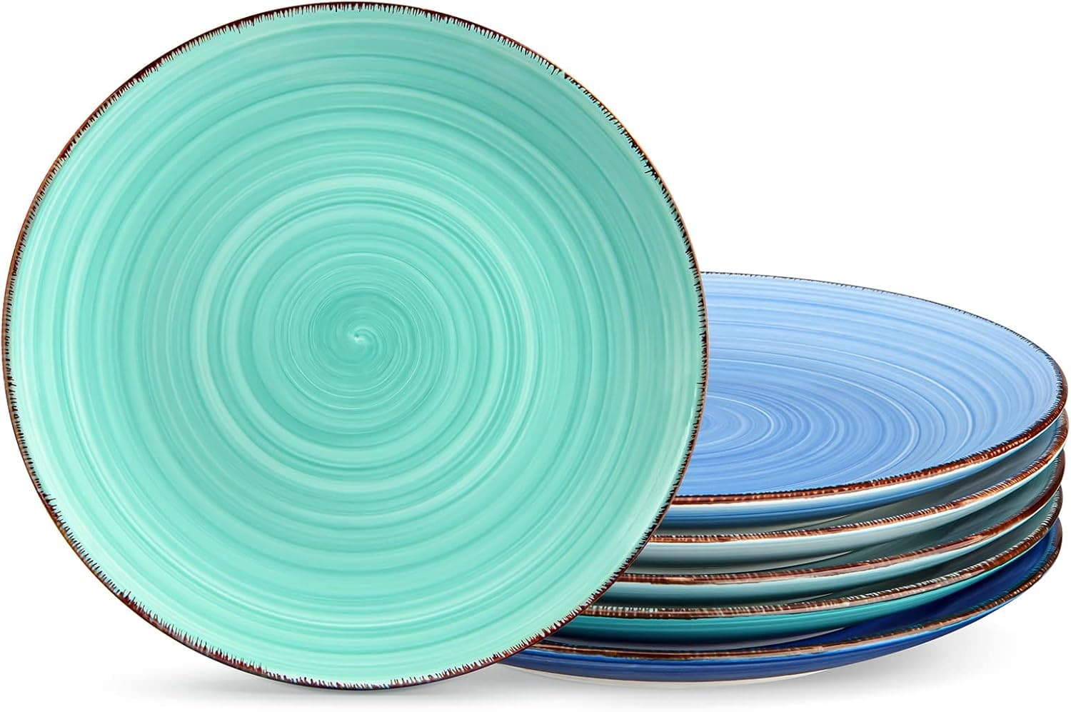 vancasso Platos Llanos Gres, Juego de Platos de 6 Azul, Platos Postre 27cm para Ensalada Aperitivo Fruta, Apto para Microondas y Lavavajillas, Pintados a Mano en Aspecto Rústico