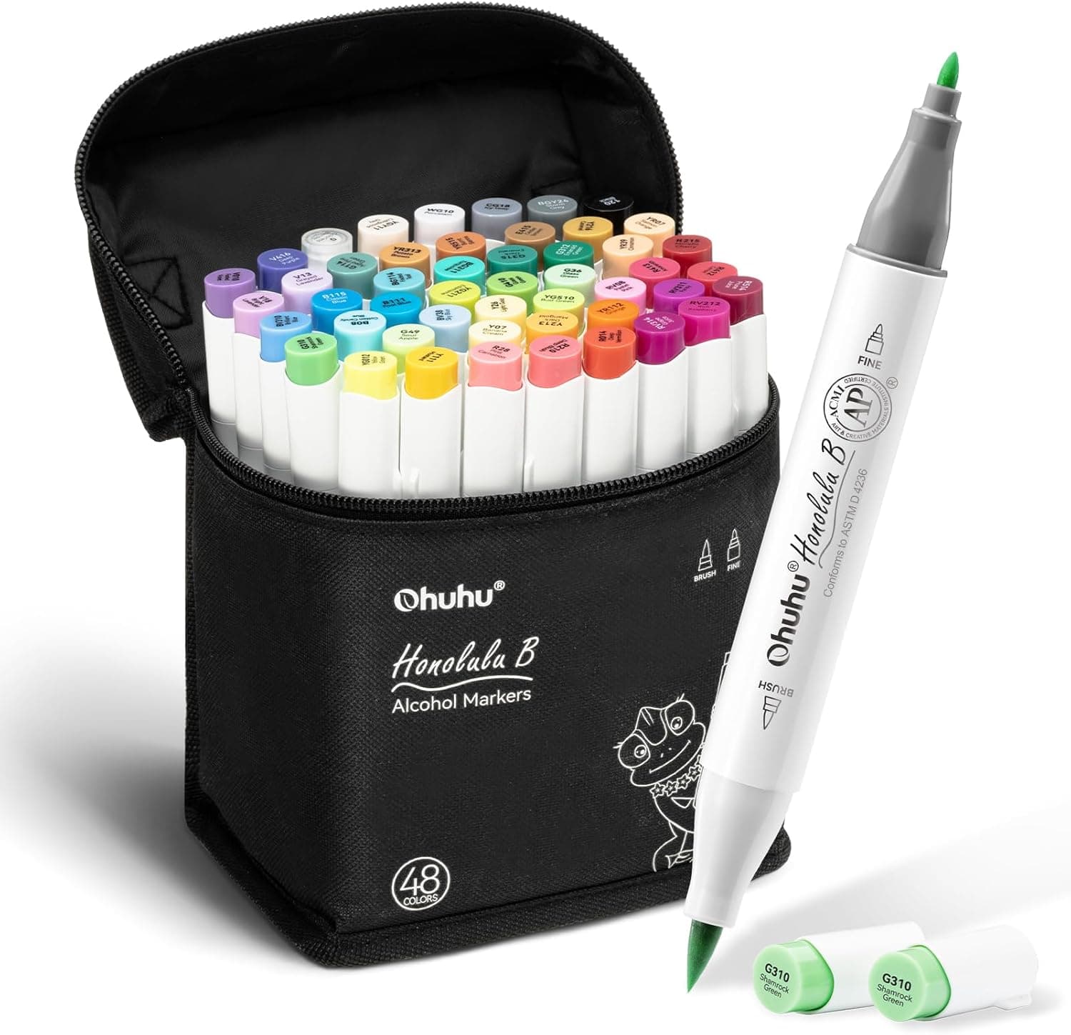 Ohuhu Rotuladores Alcohol 48 Pincel & Fino para Colorear Adultos