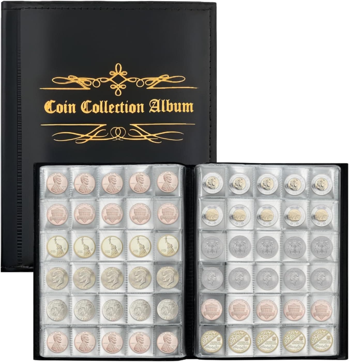 Album Monedas 2 Euros: 480 Bolsillos Monedas Coleccion - Bolsillos para álbumes de Monedas - para Coleccionar Monedas y Monedas de Recuerdo (Black)