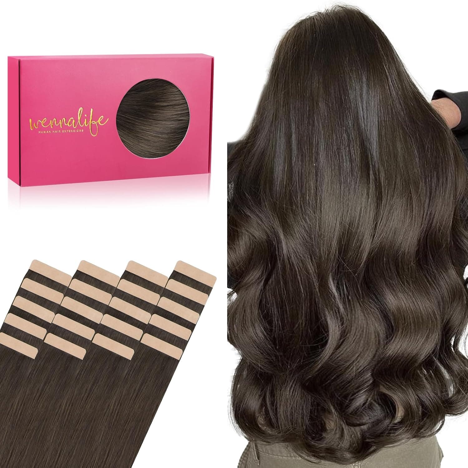 WENNALIFE Extensiones adhesivas de cabello real, 20 unidades, 50 g, 35 cm