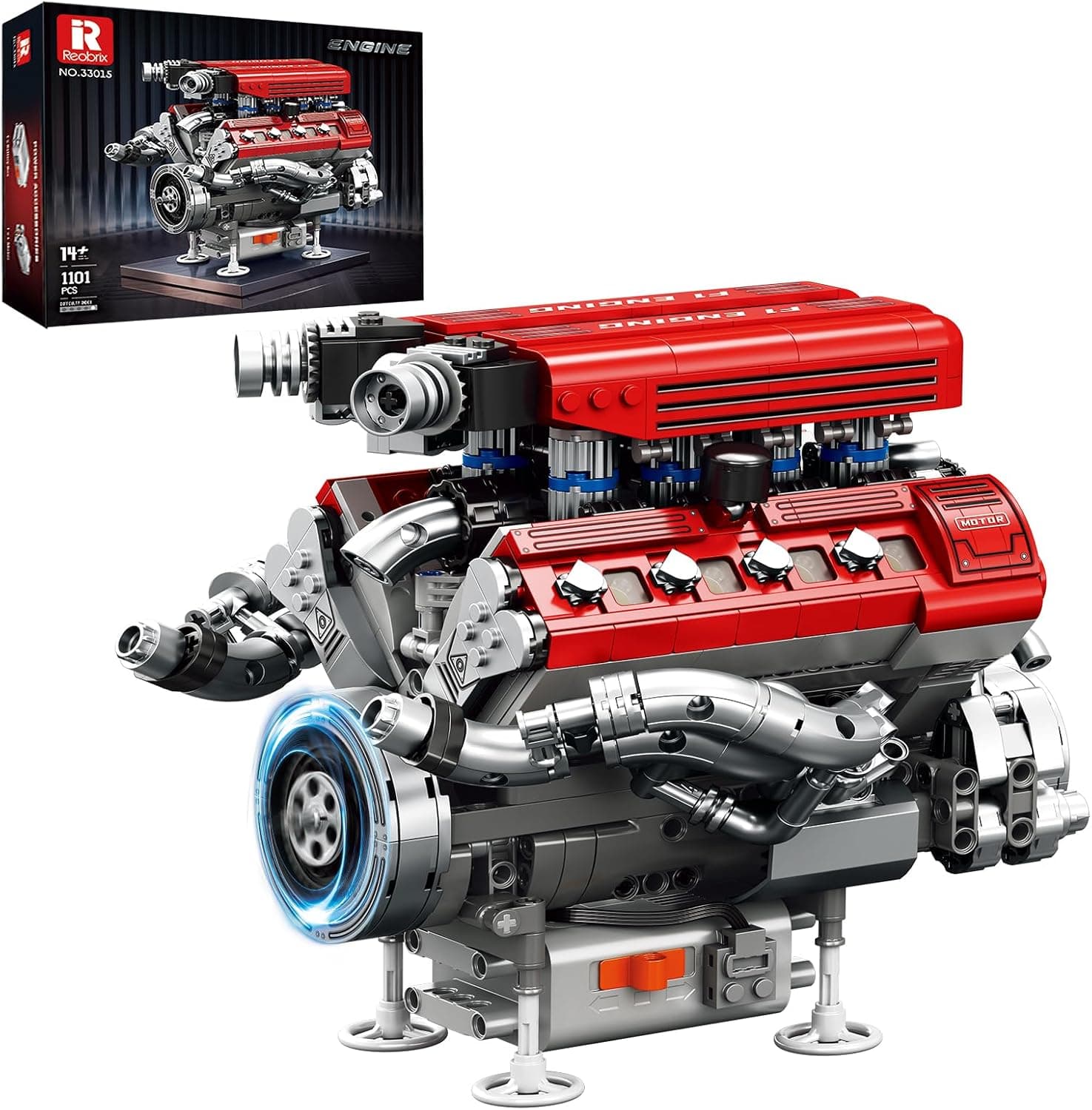 Reobrix 33015 Maqueta de Motor V8 para Adultos, Modelo Motor V8 Motorizado