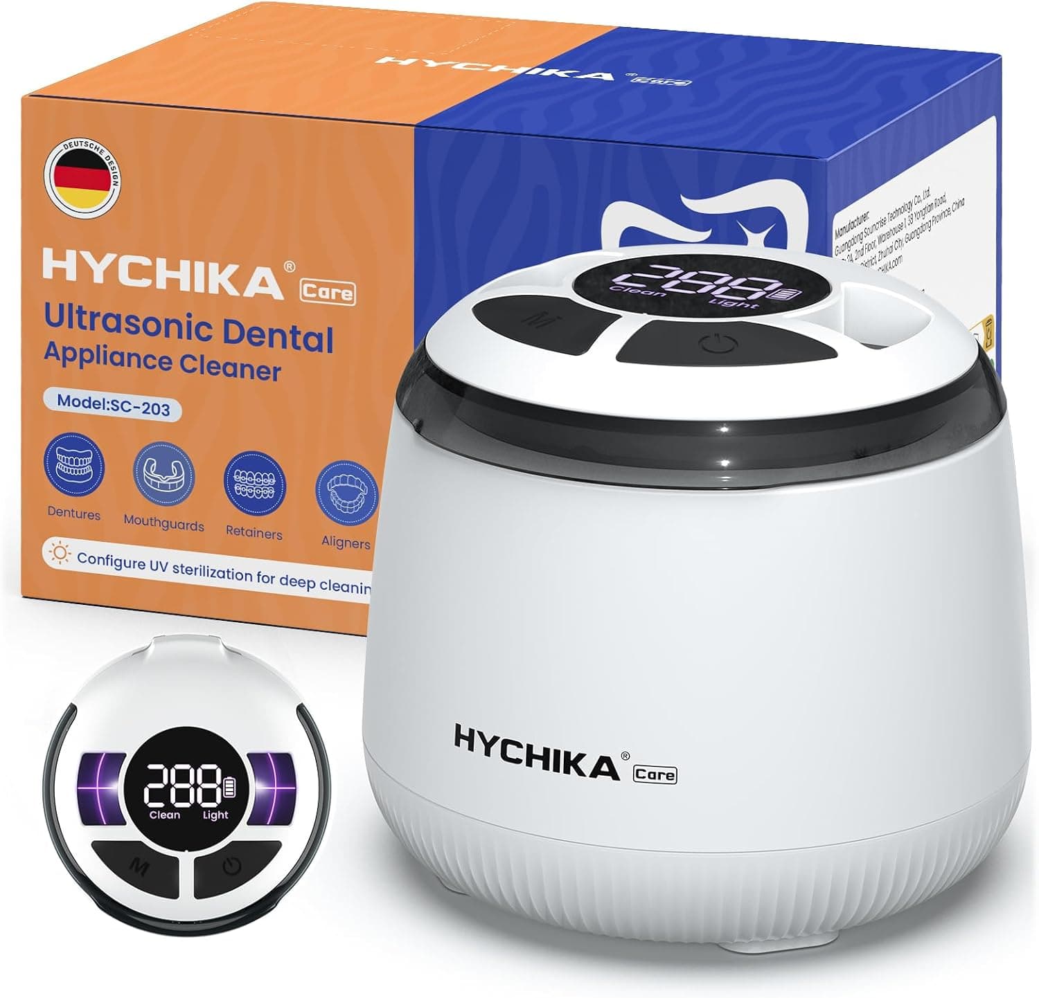 Limpiador Ultrasonidos Dental con Luz UV-C,Resistente al Agua,48kHz con Temporizador,4 Modos,200mL.Ideal para Prótesis Dentales,Alineadores,Protectores Bucales y Férulas Nocturnas.Blanco.