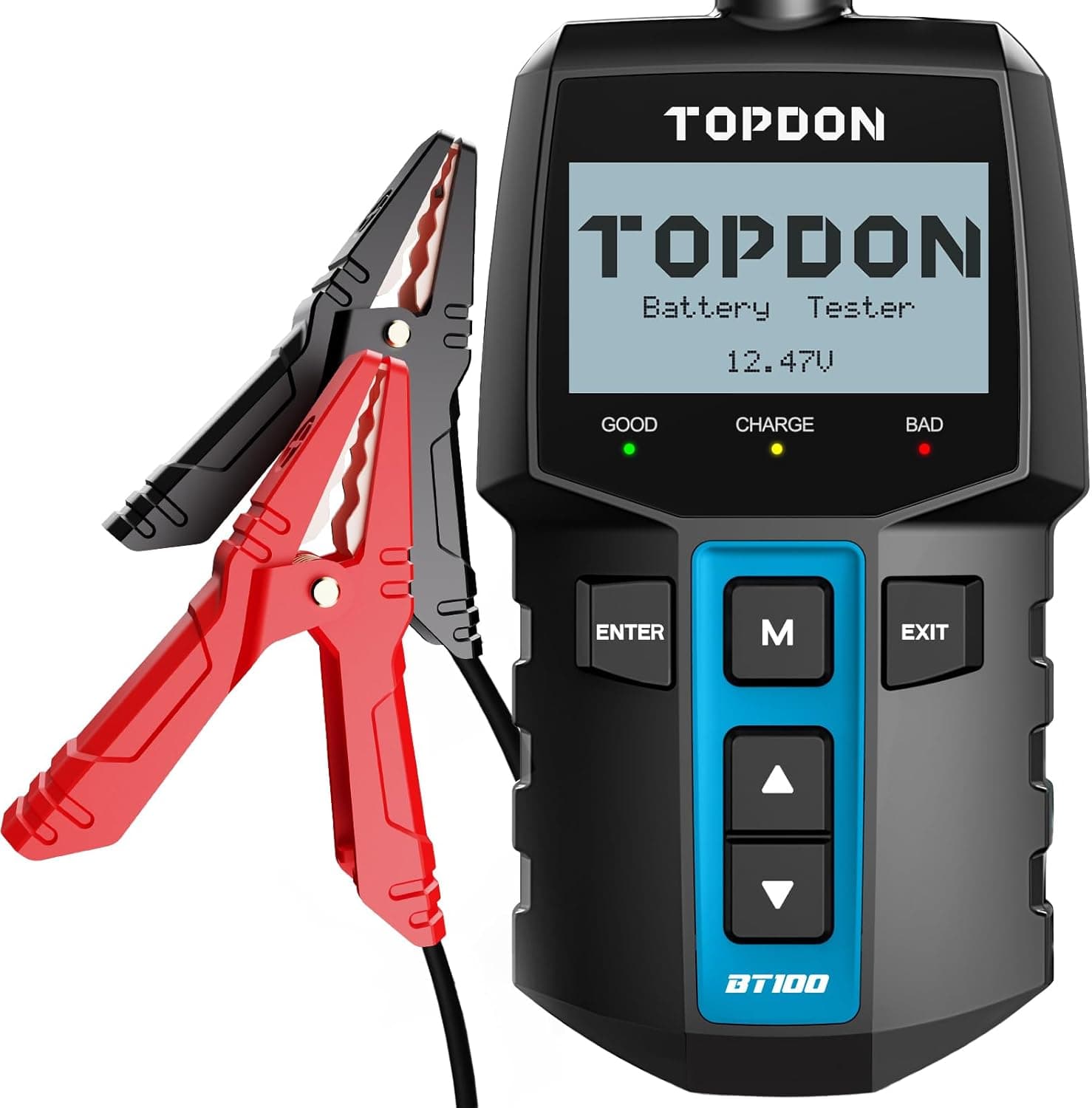 TOPDON Comprobador de Baterias de Coche BT100, Comprobador de Baterias 12V 100-2000CCA, Prueba de Arranque del Motor y Prueba del Sistema de Carga Para Coche, ATV, SUV, Camión y Barco