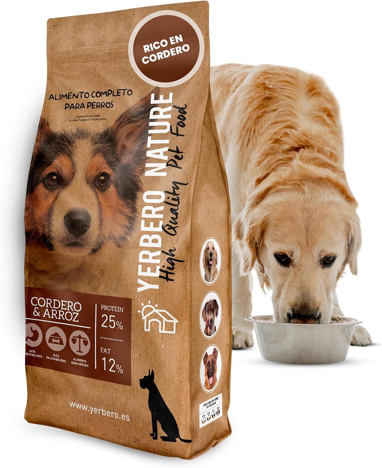 Yerbero Nature Cordero y Arroz, Comida para Perros con Cordero y Arroz,Pienso para Perros Medianos y Grandes, Comida Premium de Alta Digestibilidad Rica en Cordero, 10 Kilos