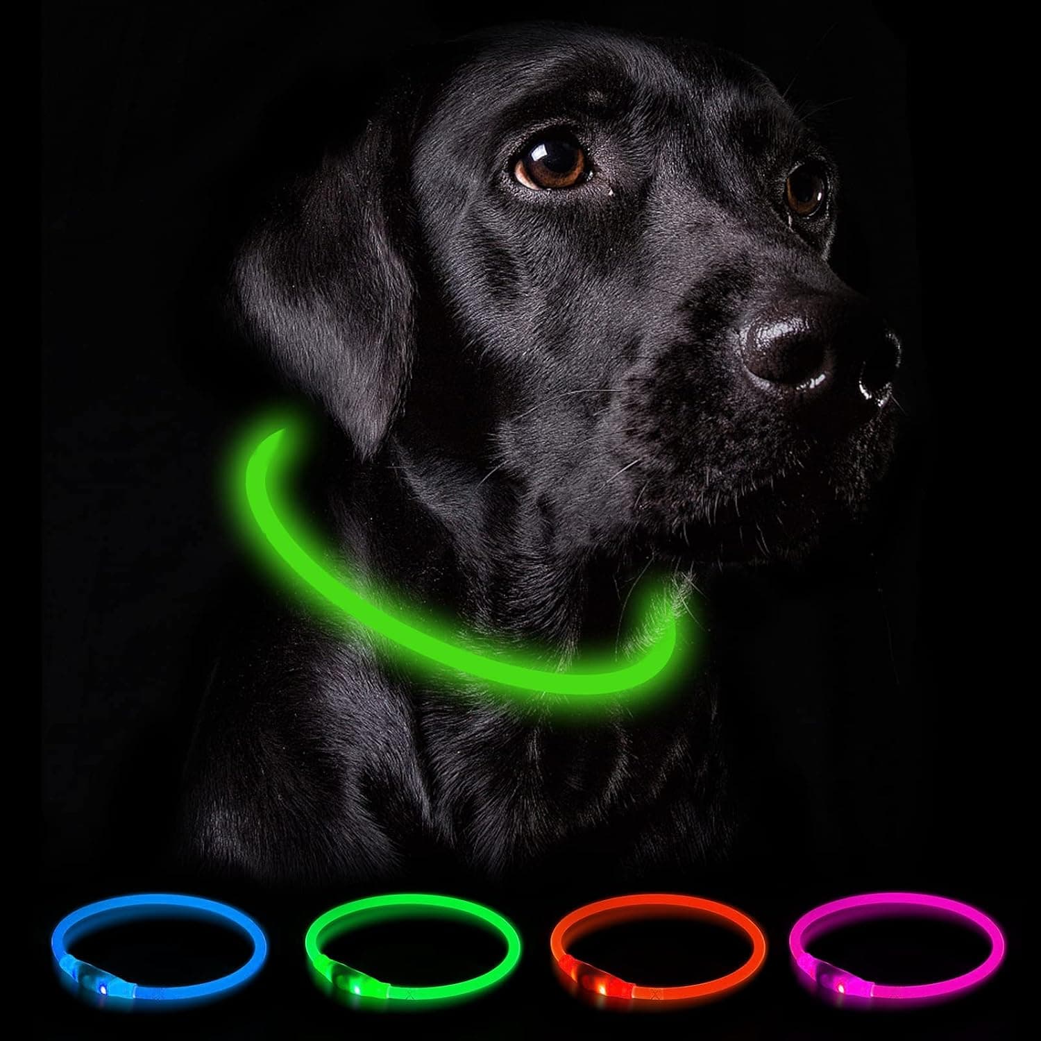 Nepfaivy Collar Luminoso Perro Recargable - 3 Modos Collar Perro Luz con Impermeable, Ajustable Collares LED para Perros Pequeños/Medianos/Grandes, Verde