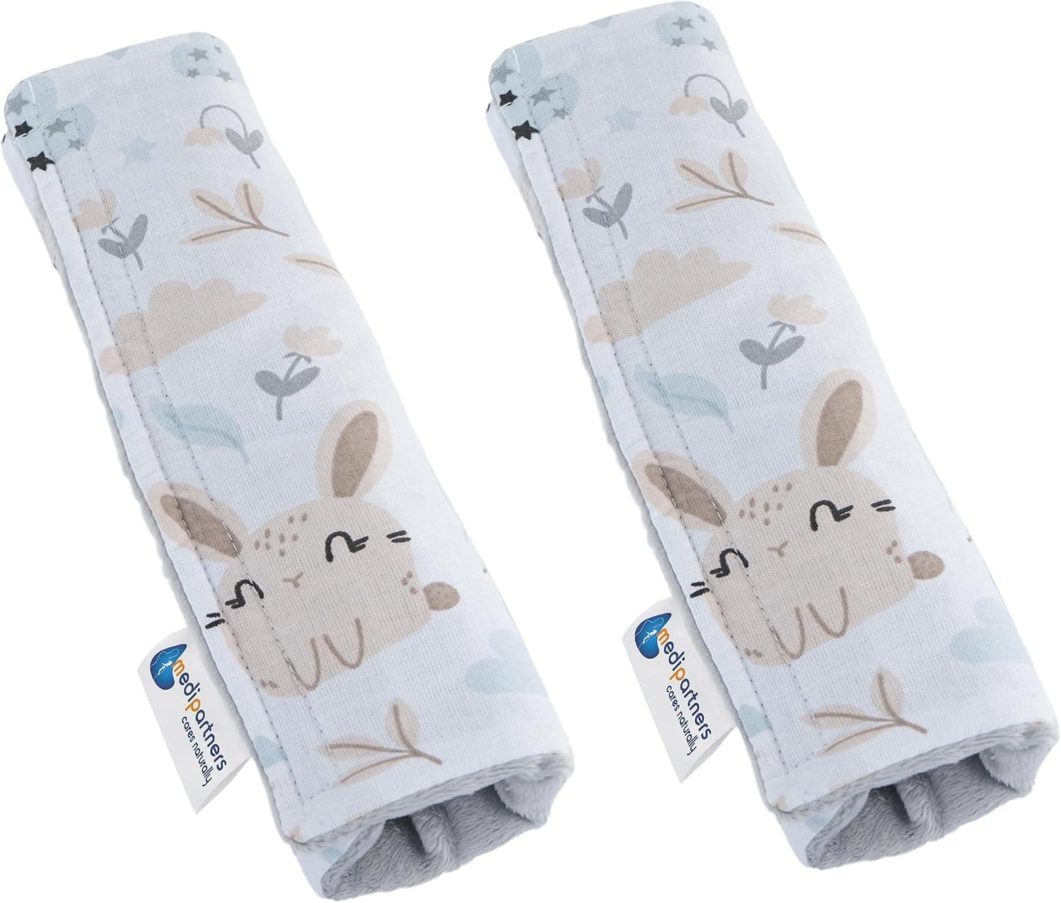 Medi Partners Coche Protector Cinturon Niños Almohadilla 2 Piezas Seguridad para Bebe 17x22cm 100% Algodón Minky Cinturón Kids Seat Car Cinturones Cinto (Glade con Minky gris)