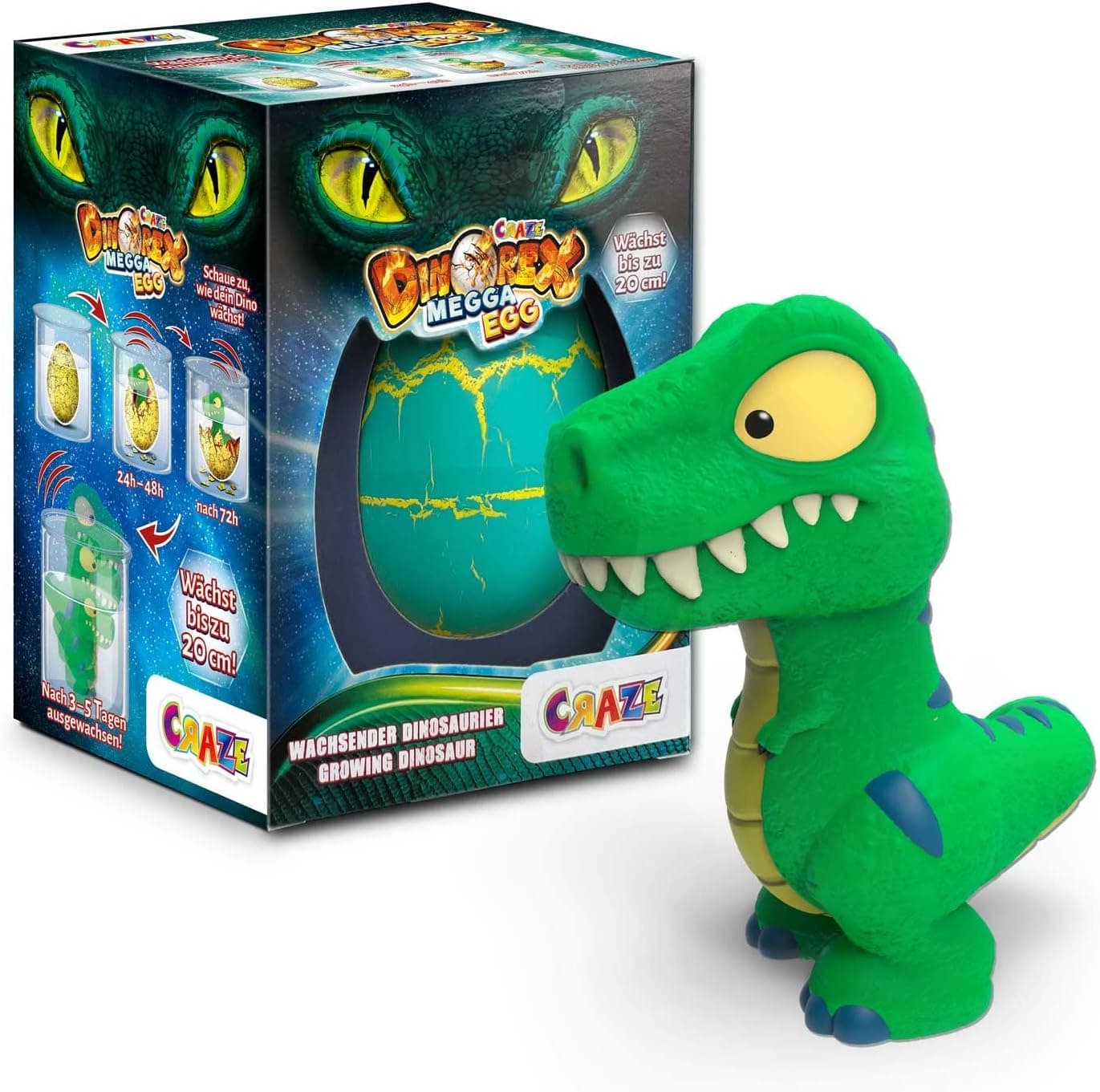 CRAZE Mega Egg DINOREX Juguetes de Dinosaurios para incubar Que Crecen en Agua, Huevos de Pascua con Sorpresa de Dinosaurio