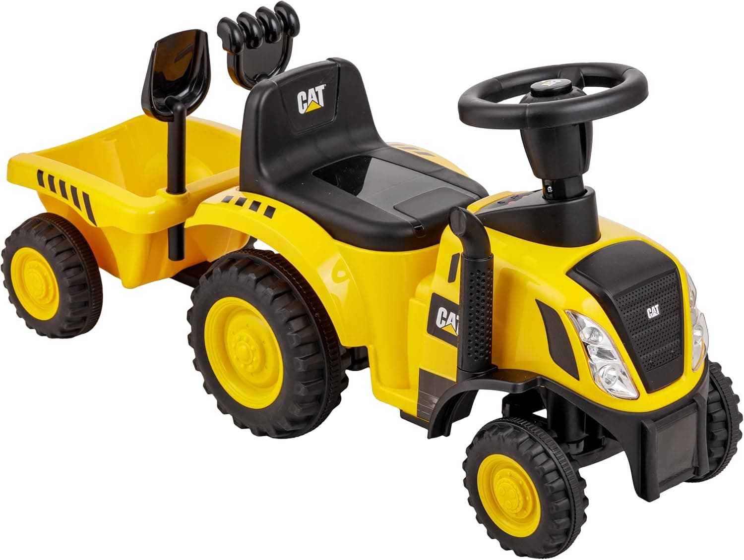 Baroni Toys Vehículo correpasillos Tractor Caterpillar para niños de 1 a 3 años, con Remolque, Sonidos realistas, Luces funcionales y Compartimento portaobjetos, para Interior y Exterior, 29x91x44 cm